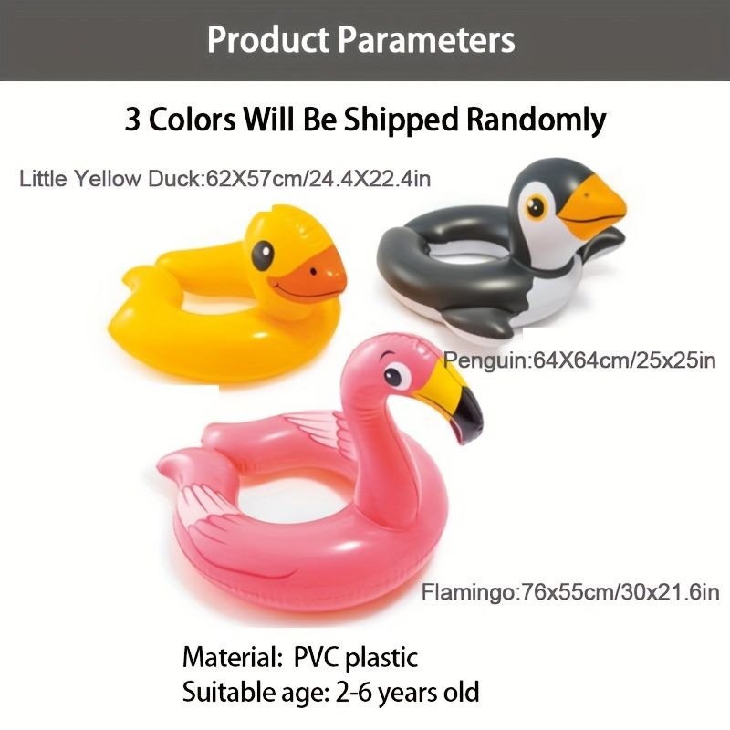 Children's Cartoon Animal Swimming Rings; Inflatable Duck Penguin Flamingo Pool Floats For Boys And Girls - Discount Msrp