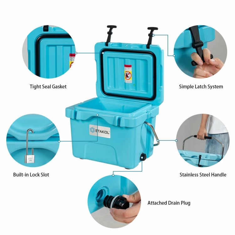 16 Quart 24-Can Capacity Portable Insulated Ice Cooler with 2 Cup Holders - Discount Msrp