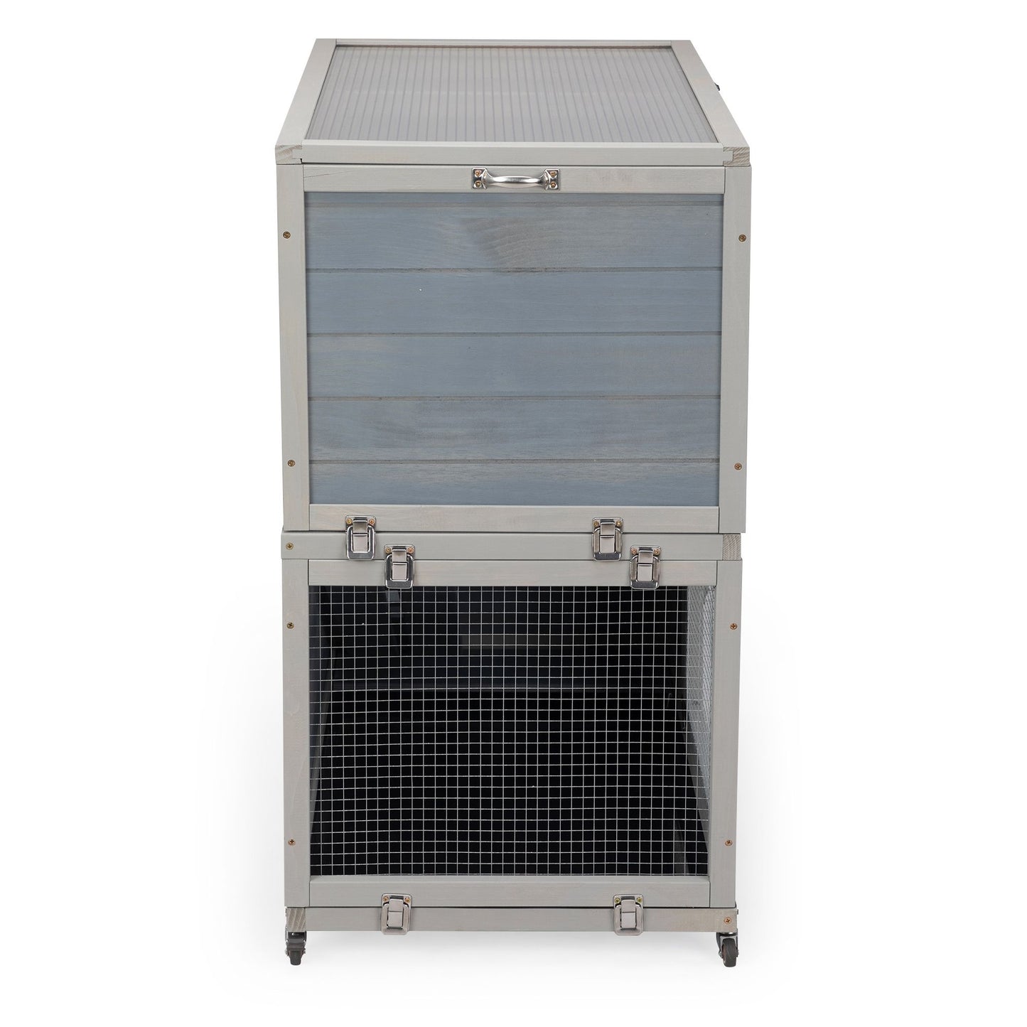 Weatherproof Rabbit House, Indoor/Outdoor Wooden Rabbit Hutch, 2 Story Bunny Cage, Pet House, Wooden Chicken Coop with Wheels, Pull Out Tray for Rabbits and Guinea Pigs, Grey - Discount Msrp