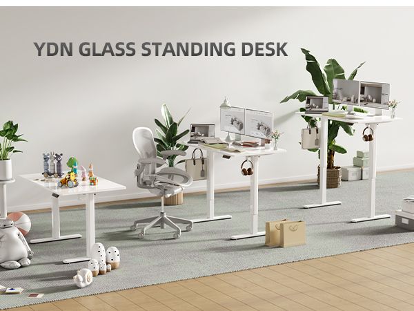 48 Inch Electric White Glass Standing Desk, Adjustable Height ,Quick Install Home Office Computer Desk, Stand Up Desk, - Discount Msrp