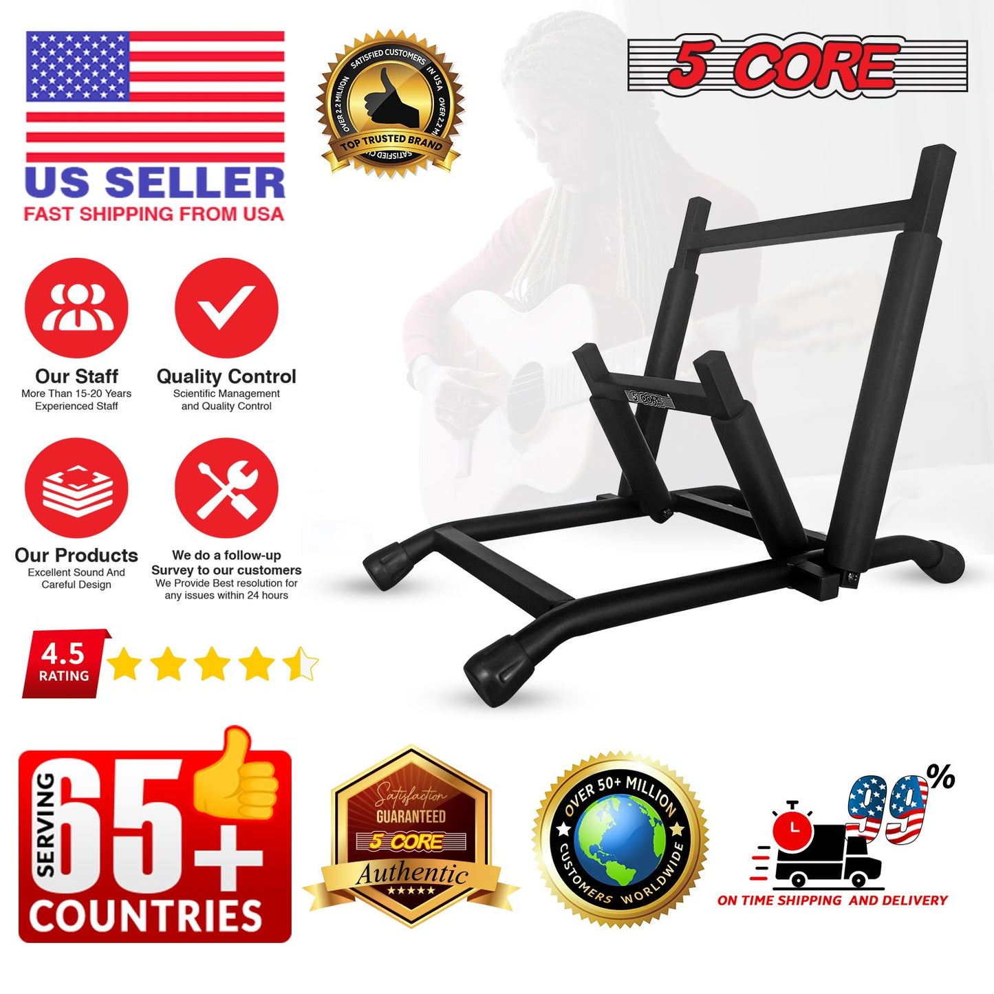 5 Core Amp Stand Heavy Duty Metal Build Adjustable Guitar amplifier Low Profile Folding Collapsible - Discount Msrp