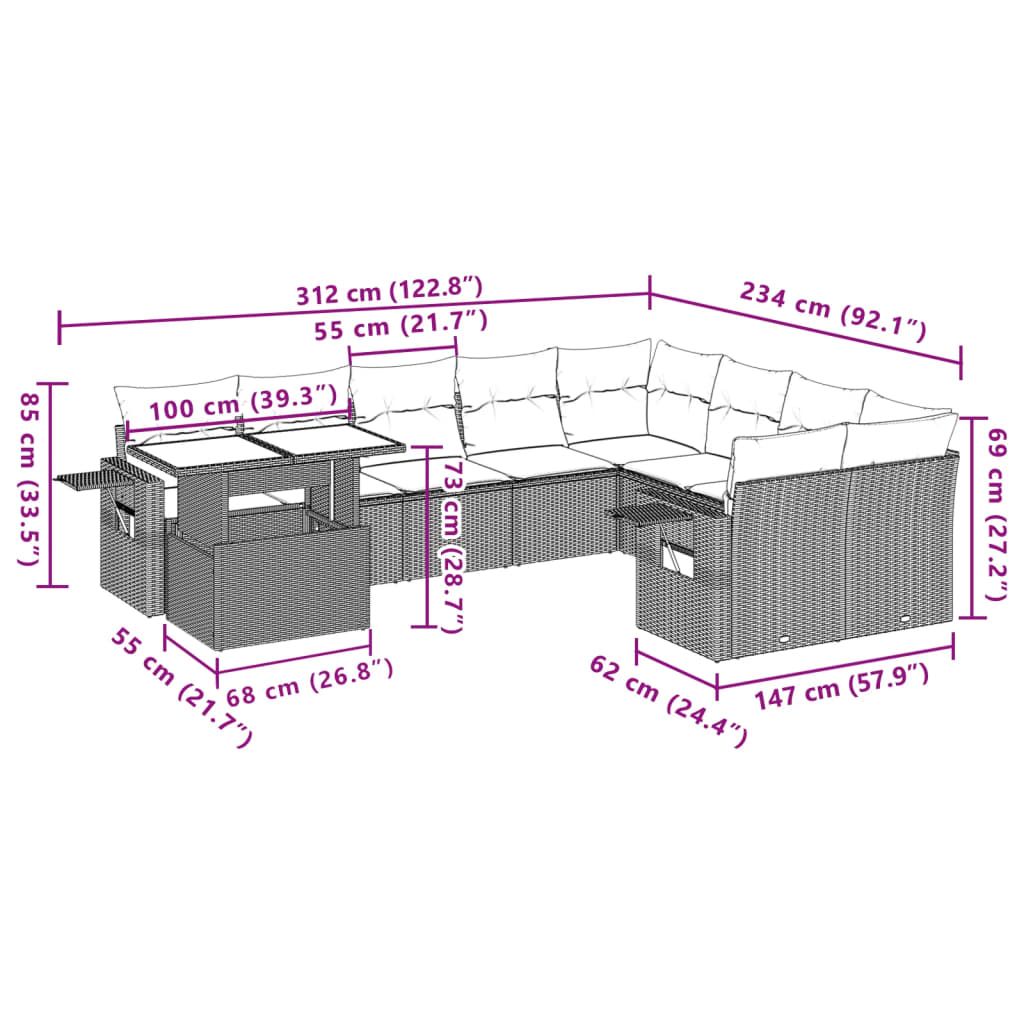 Garden Sofa Set Grey PE rattan 10 Piece Modular Garden Sofa Set - Discount Msrp