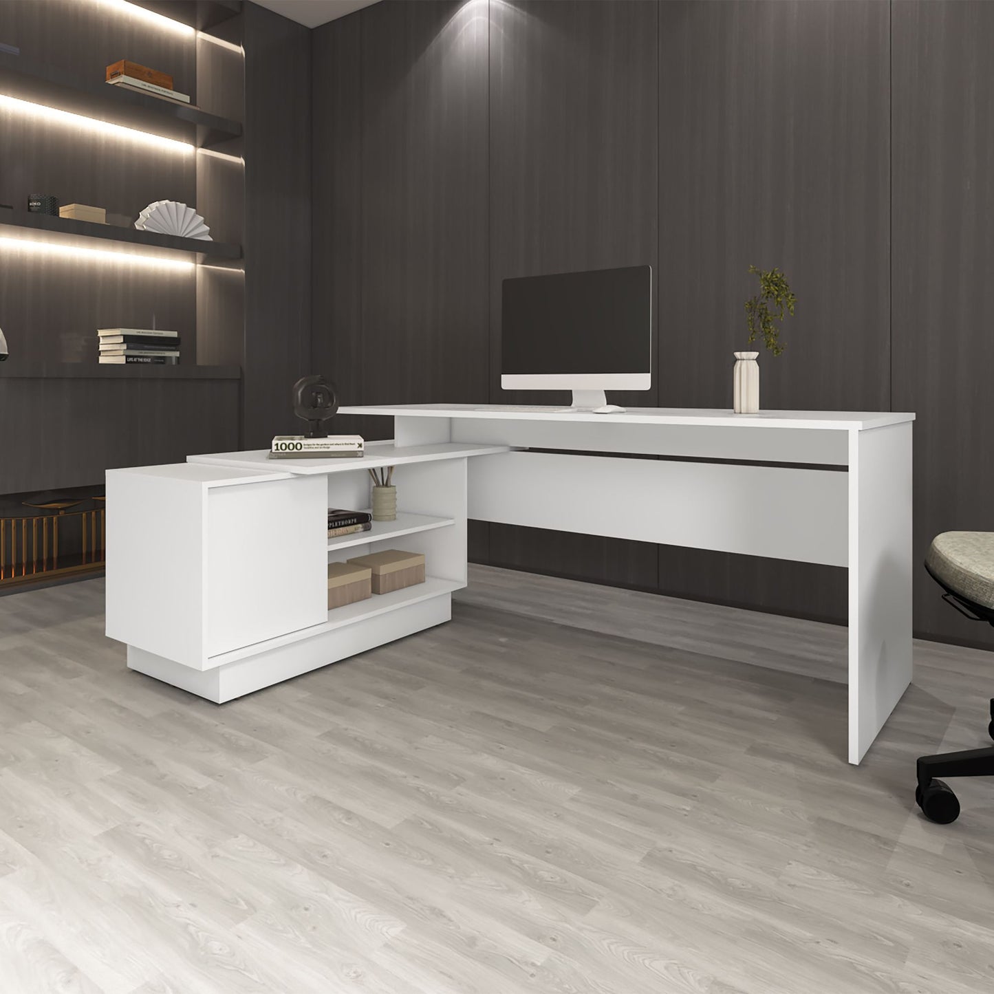 Weir L-Shaped Desk in Melamine, White - Discount Msrp