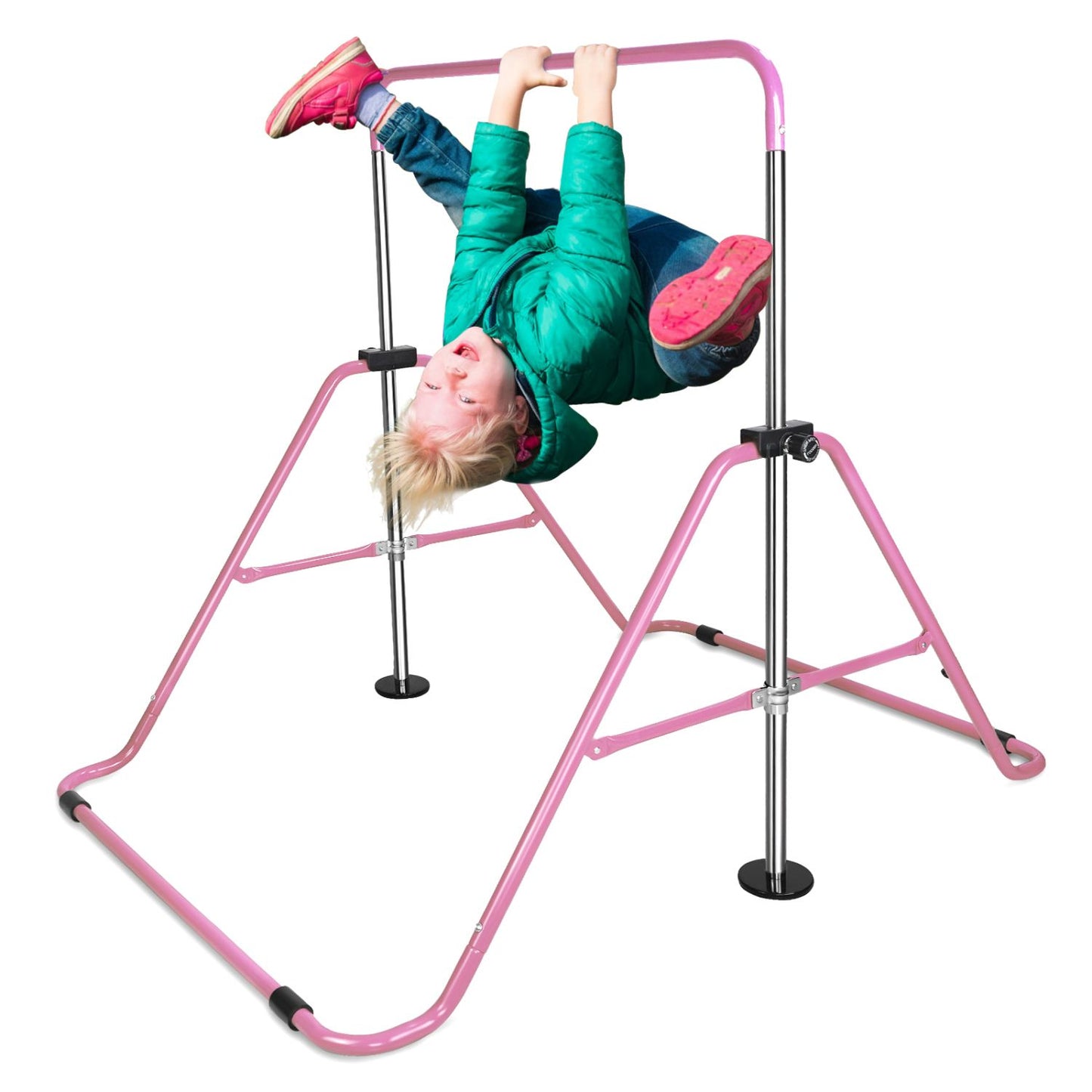 Pink Multi-Functional Adjustable Height Children's Horizontal Gymnastic Bar With Bear Rings - Discount Msrp