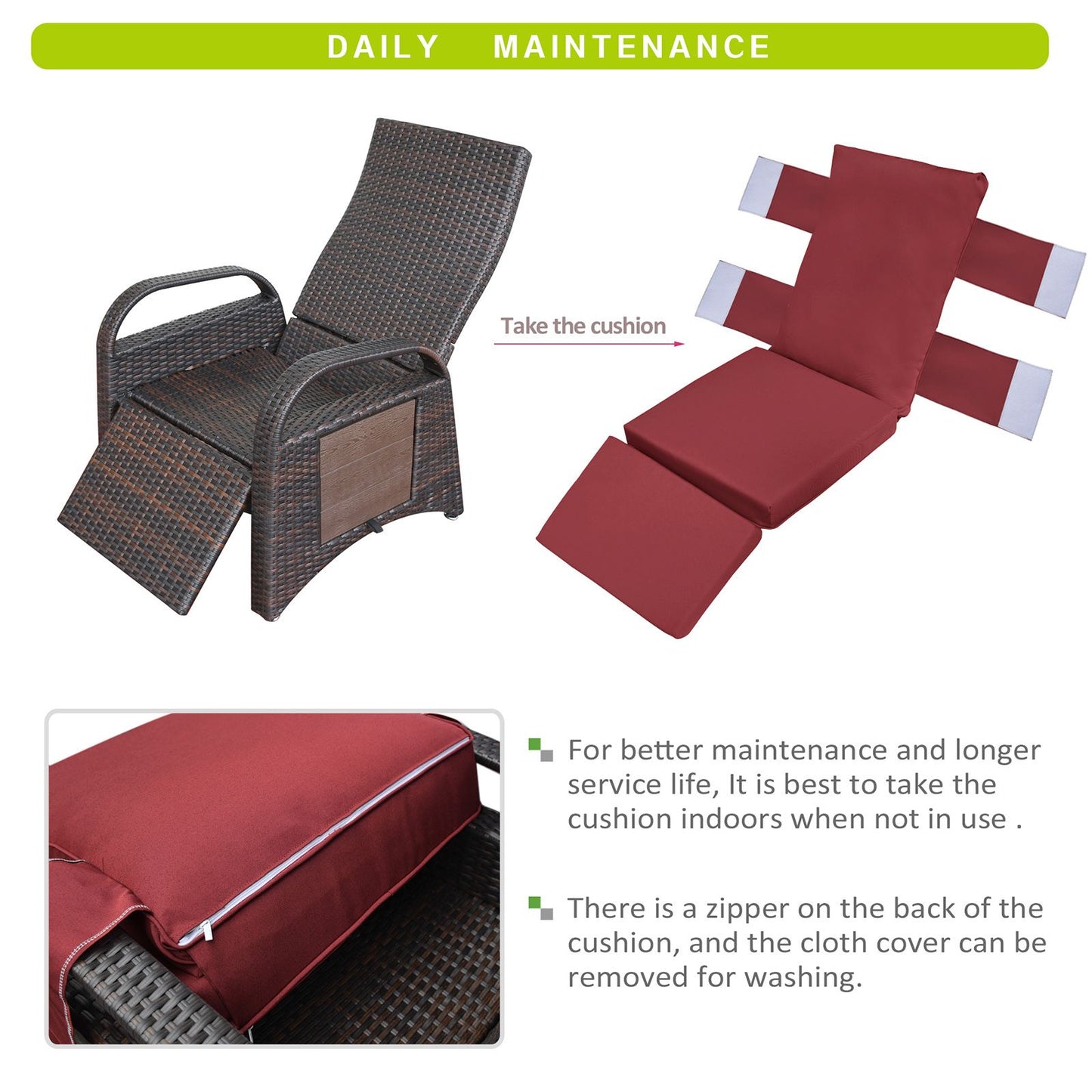 Outdoor Adjustable Wicker Recliner with Flip Table - Discount Msrp