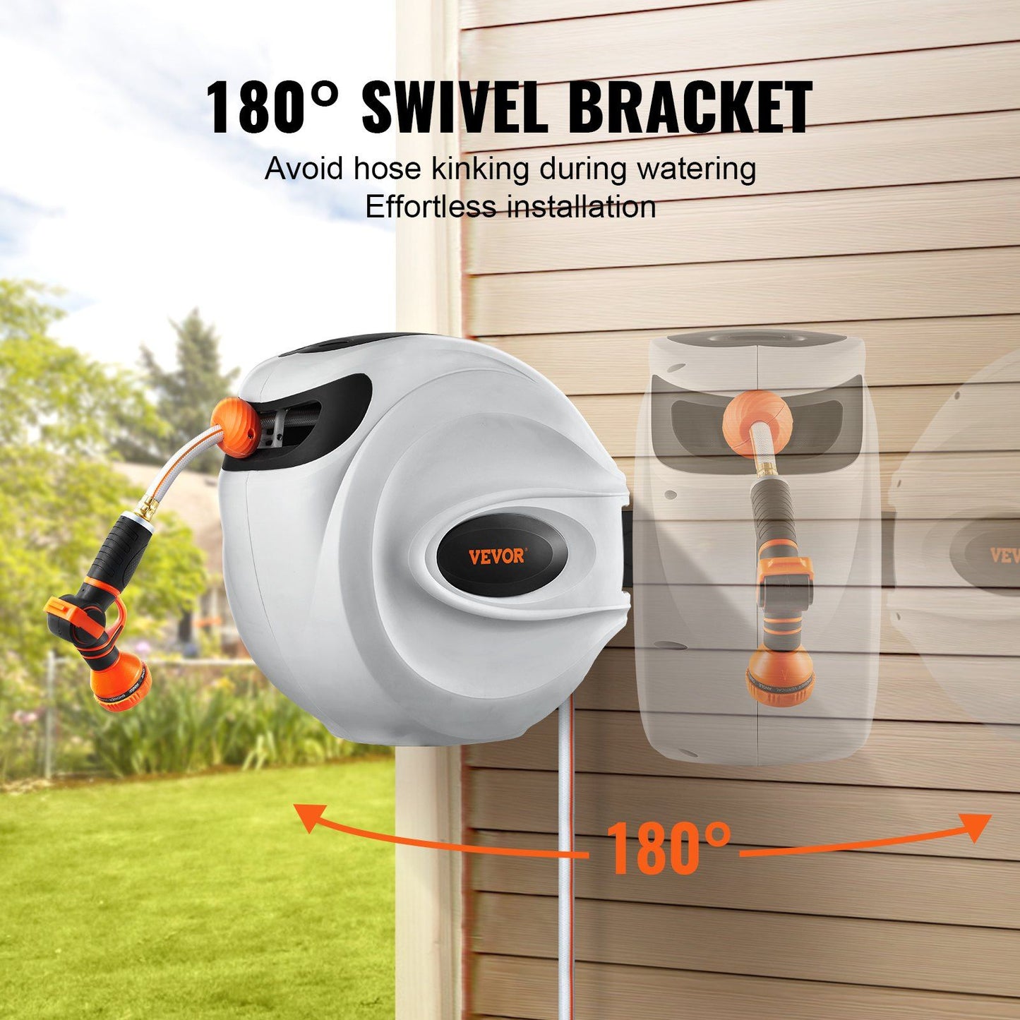VEVOR Retractable Hose Reel Water Hose Reel 65'x5/8" 180° Swivel Wall-Mounted - Discount Msrp