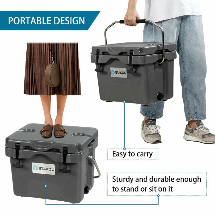 16 Quart 24-Can Capacity Portable Insulated Ice Cooler with 2 Cup Holders - Discount Msrp