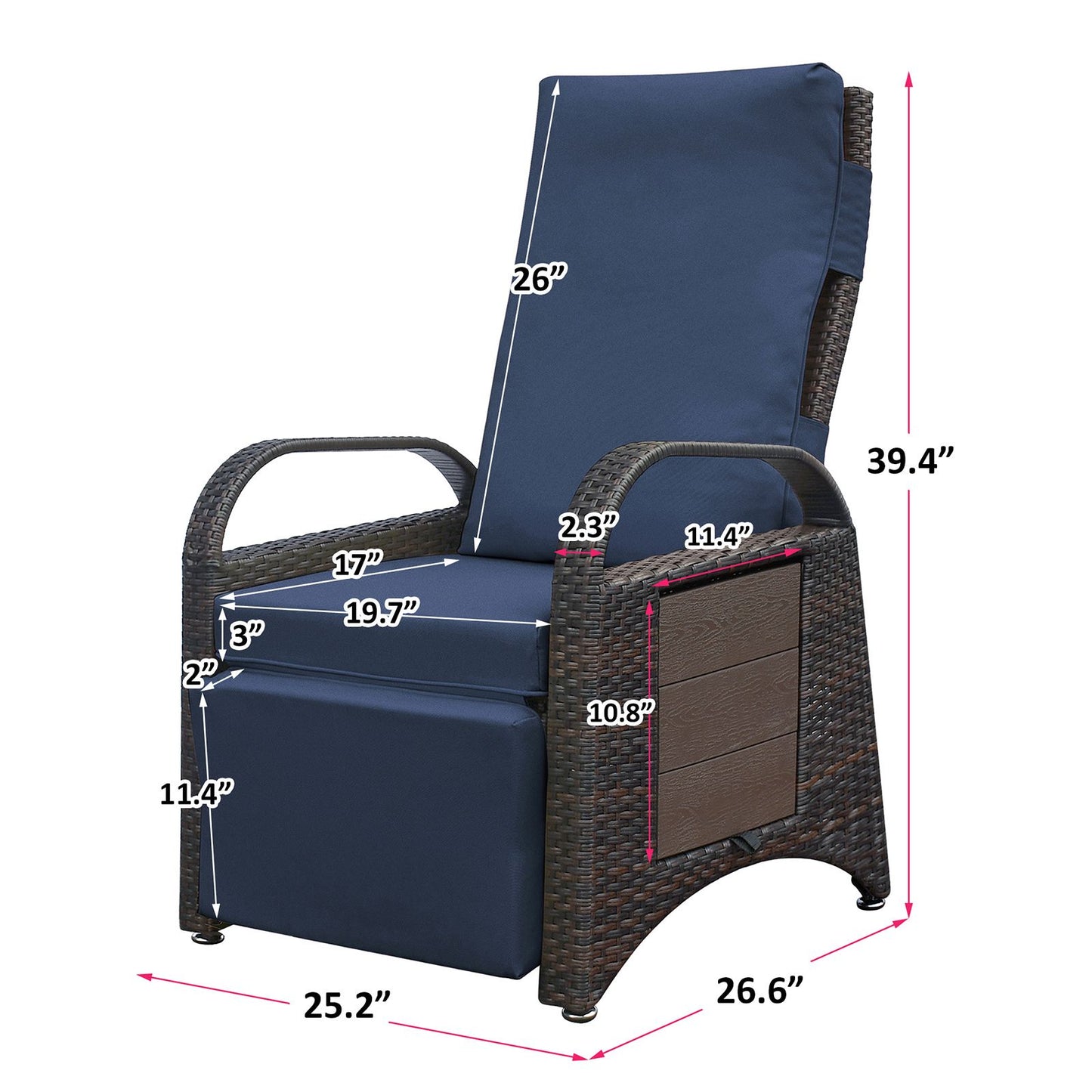 Outdoor Adjustable Wicker Recliner with Flip Table - Discount Msrp