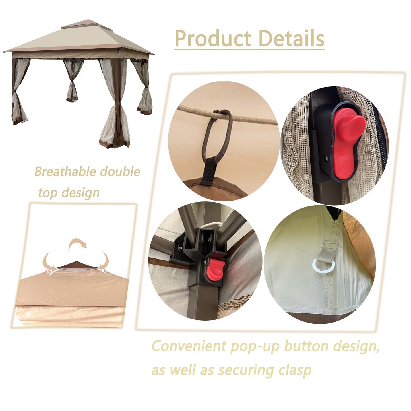 Outdoor 11x 11Ft Pop Up Gazebo Canopy With Removable Zipper Netting,2-Tier Soft Top Event Tent,Suitable For Patio Backyard Garden Camping Area,Coffee - Discount Msrp
