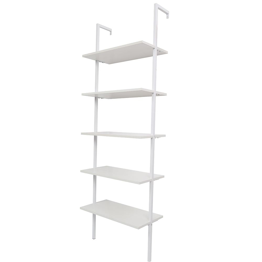 5-Shelf Wood Ladder Bookcase with Metal Frame Industrial 5-Tier Modern Ladder Shelf - Discount Msrp