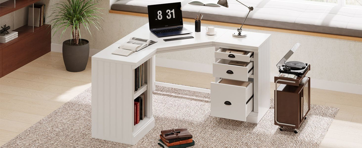 57.68" Modern L Shaped Executive Desk with 2 Storage Cabinets and 3 Drawers,Corner Writing Desk,Office Desk Furniture,Computer Desks with Depth Workstation for Home Office,Living room,White - Discount Msrp