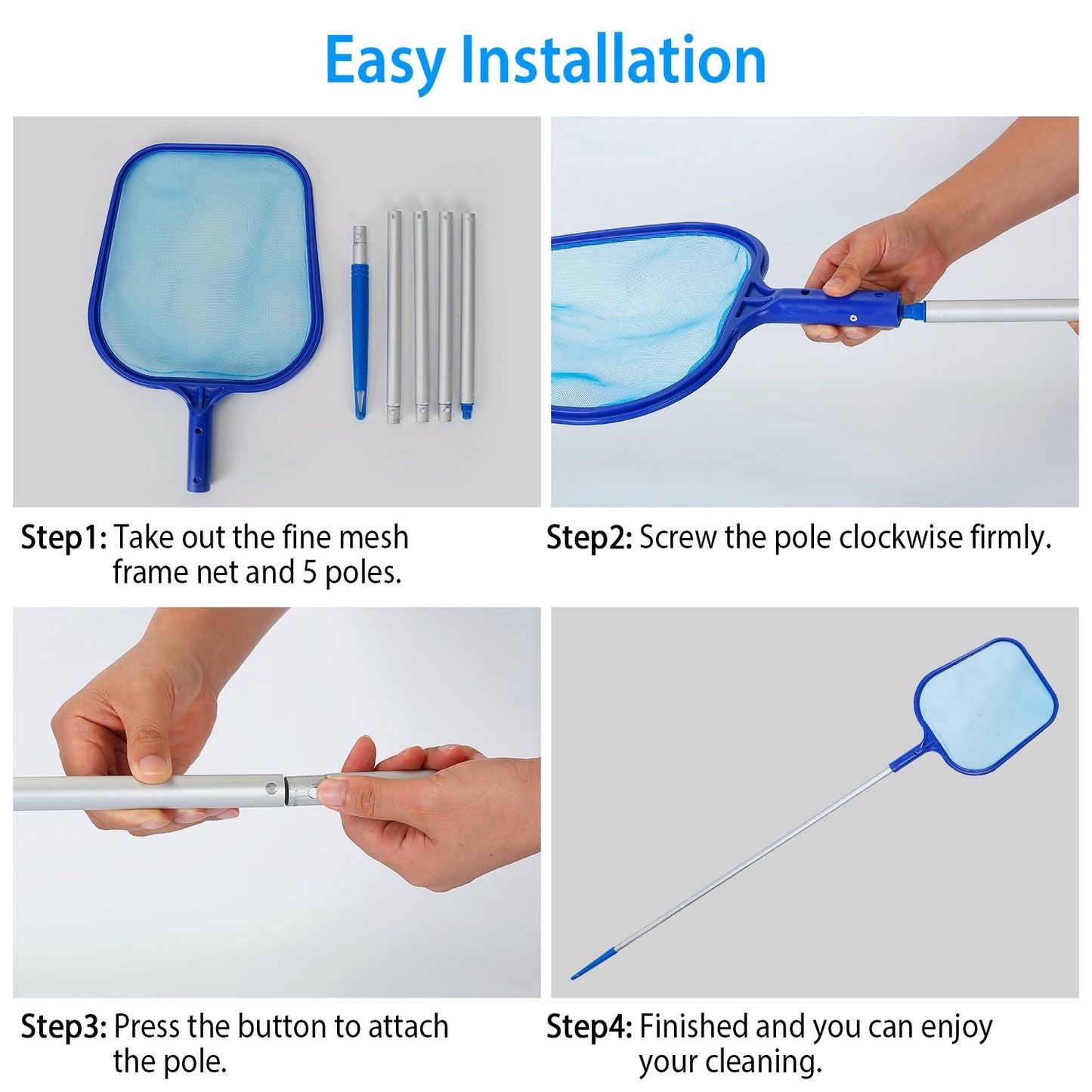 Swimming Pool Telescopic Leaf Net Skimmer Rake with Adjustable Aluminum Pole and Nylon Medium Fine Mesh for Cleaning Swimming Pools, Hot Tubs, Spas and Fountains - Discount Msrp