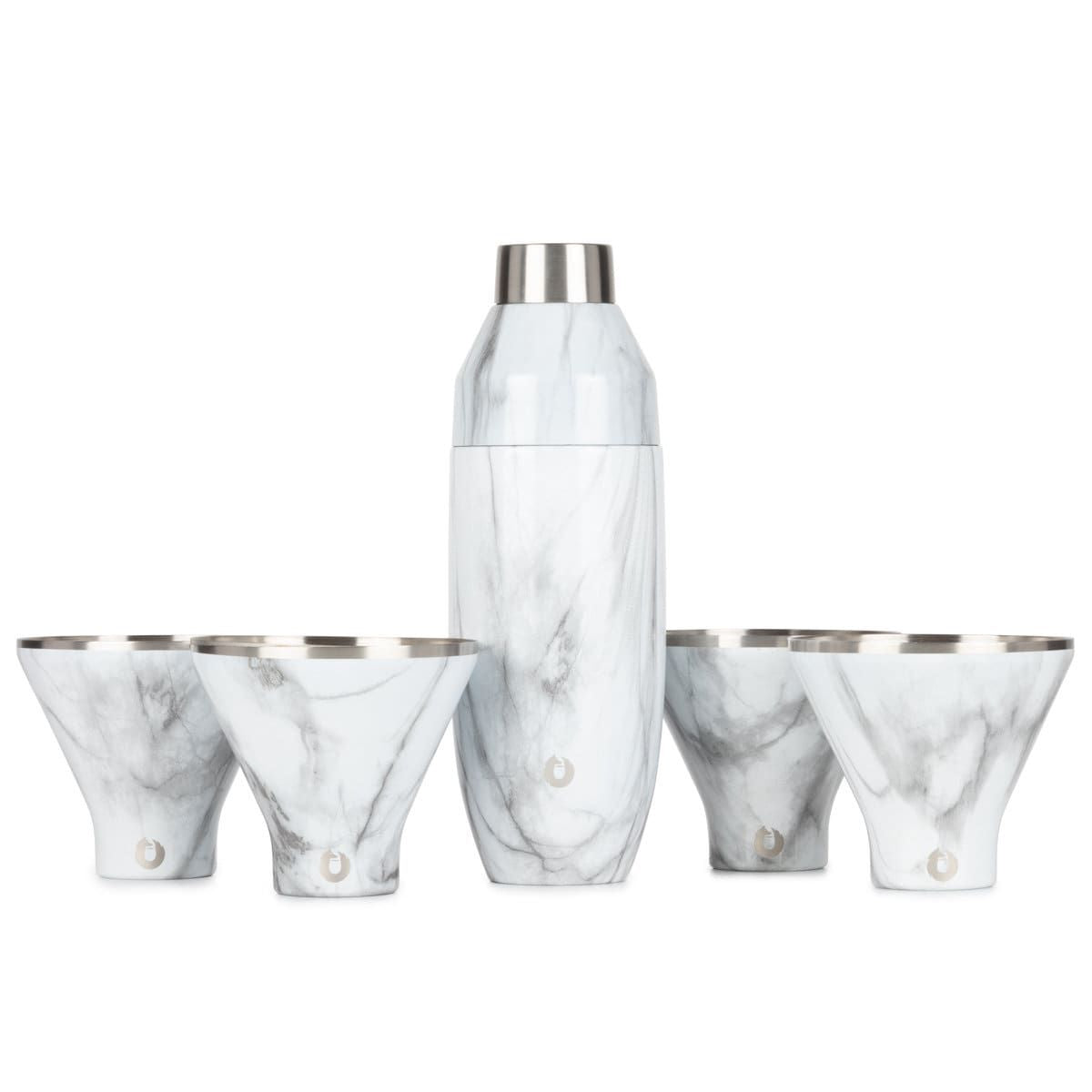Stainless Steel Cocktail Shaker and Martini Glass Set, Marble - Discount Msrp