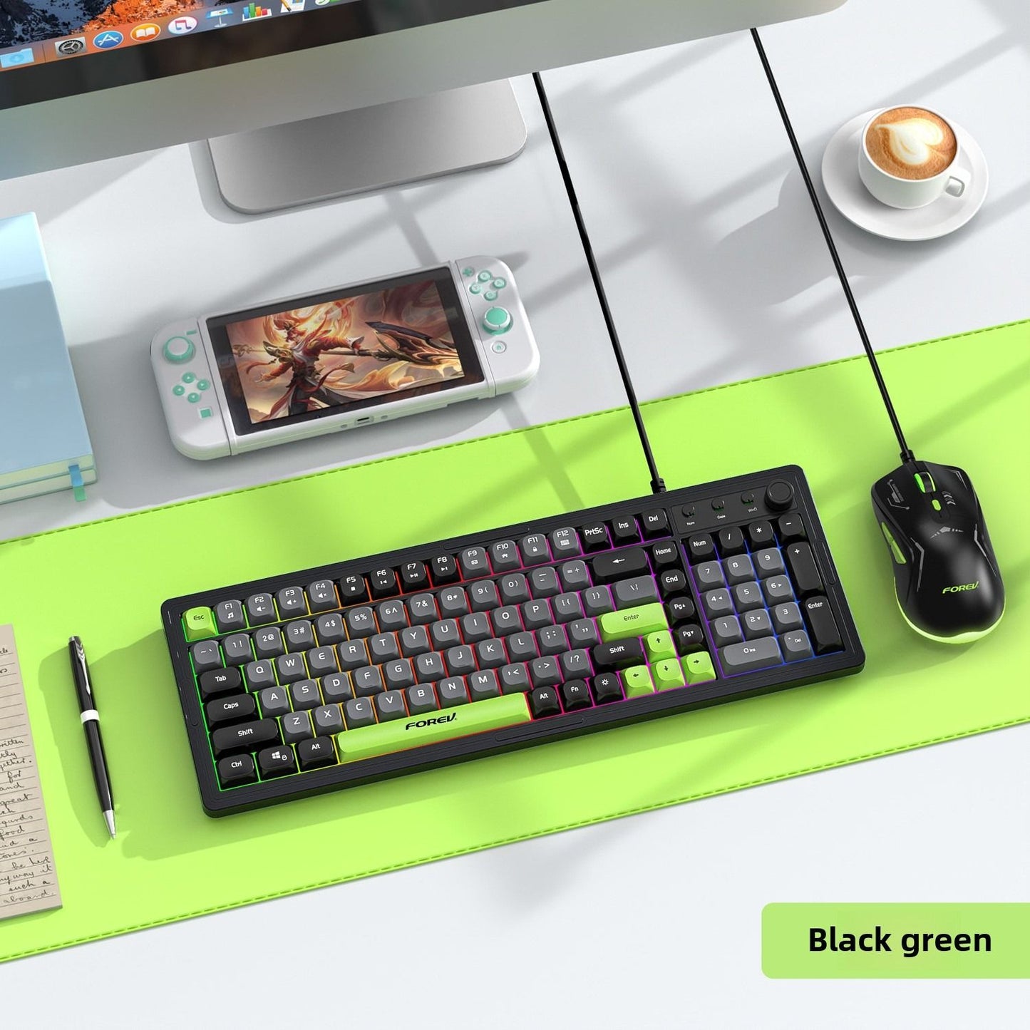 Wired luminous keyboard and mouse Q908 gaming mechanical feel game luminous suspended keyboard and mouse set - Discount Msrp