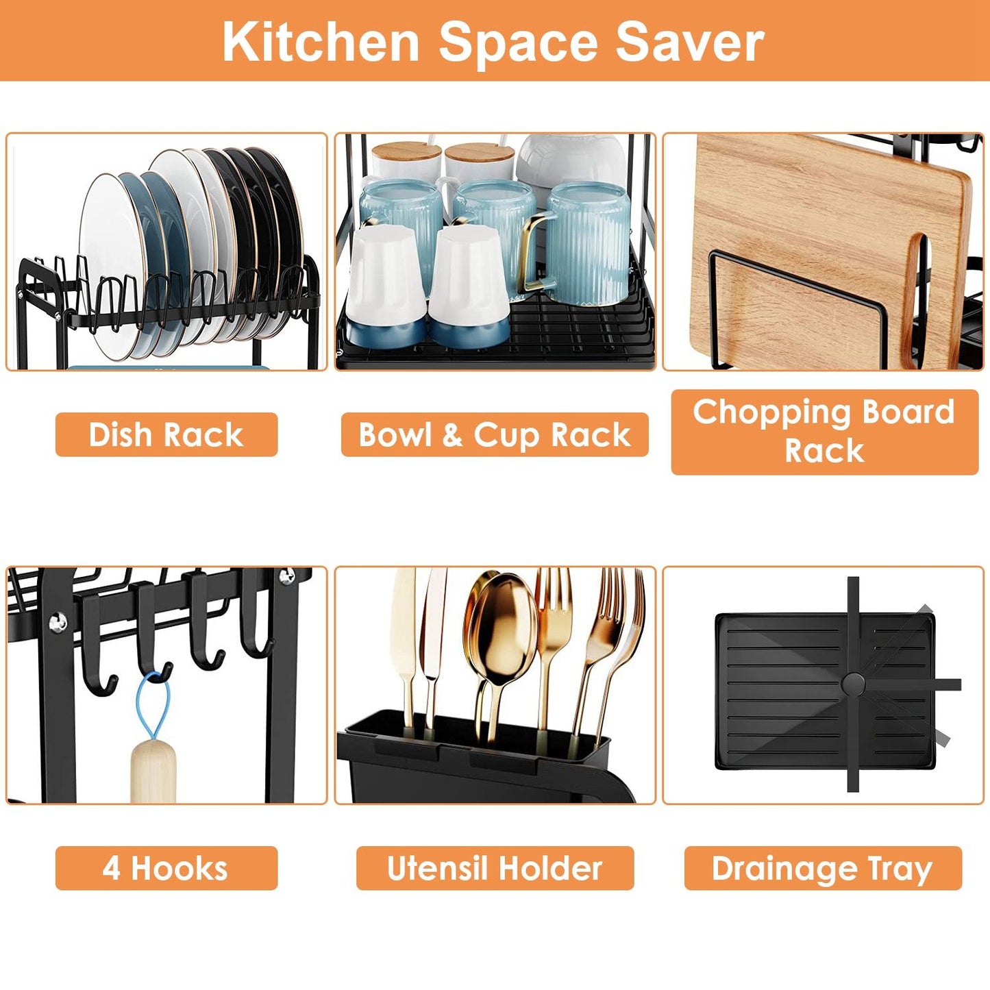 2-Tier Dish Drying Rack for Kitchen Counter Space Saving Rustproof Dish Rack with Drainboard Detachable Kitchen Drainer Organizer Set - Discount Msrp