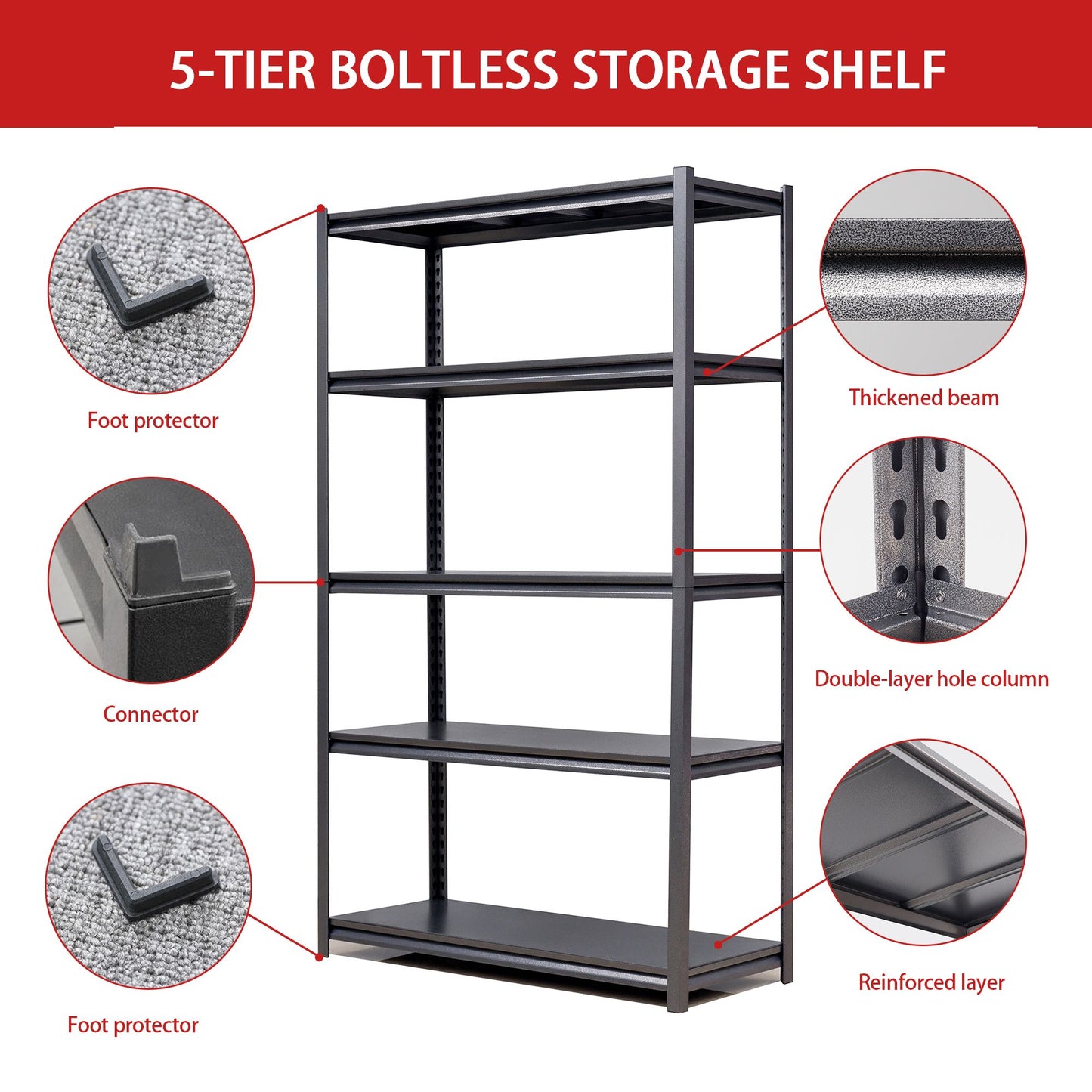 78"H 5 Tier Metal Shelves for Storage Garage Shelving 2000LBS Heavy Duty Storage Shelves Adjustable Garage Shelf Industrial Shelving Unit Storage Utility Rack,47.2"W*18"D*78"H,Black - Discount Msrp
