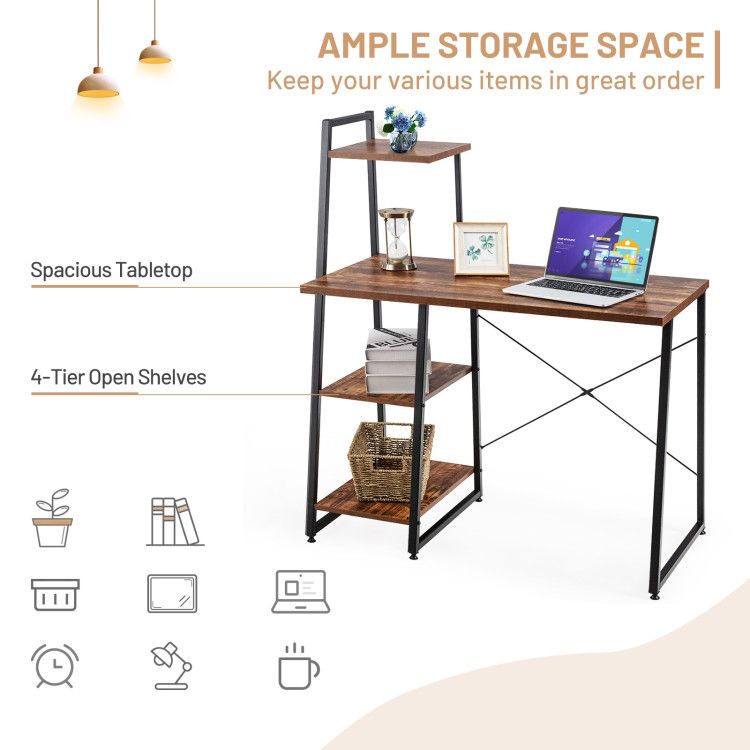 Compact Computer Desk Workstation with 4 Tier Shelves for Home and Office - Discount Msrp