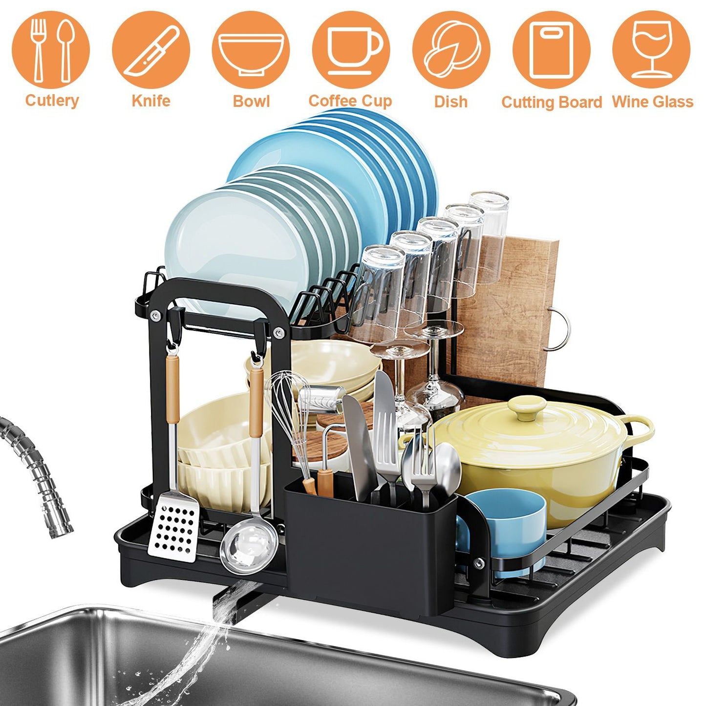 2-Tier Dish Drying Rack for Kitchen Counter Space Saving Rustproof Dish Rack with Drainboard Detachable Kitchen Drainer Organizer Set - Discount Msrp
