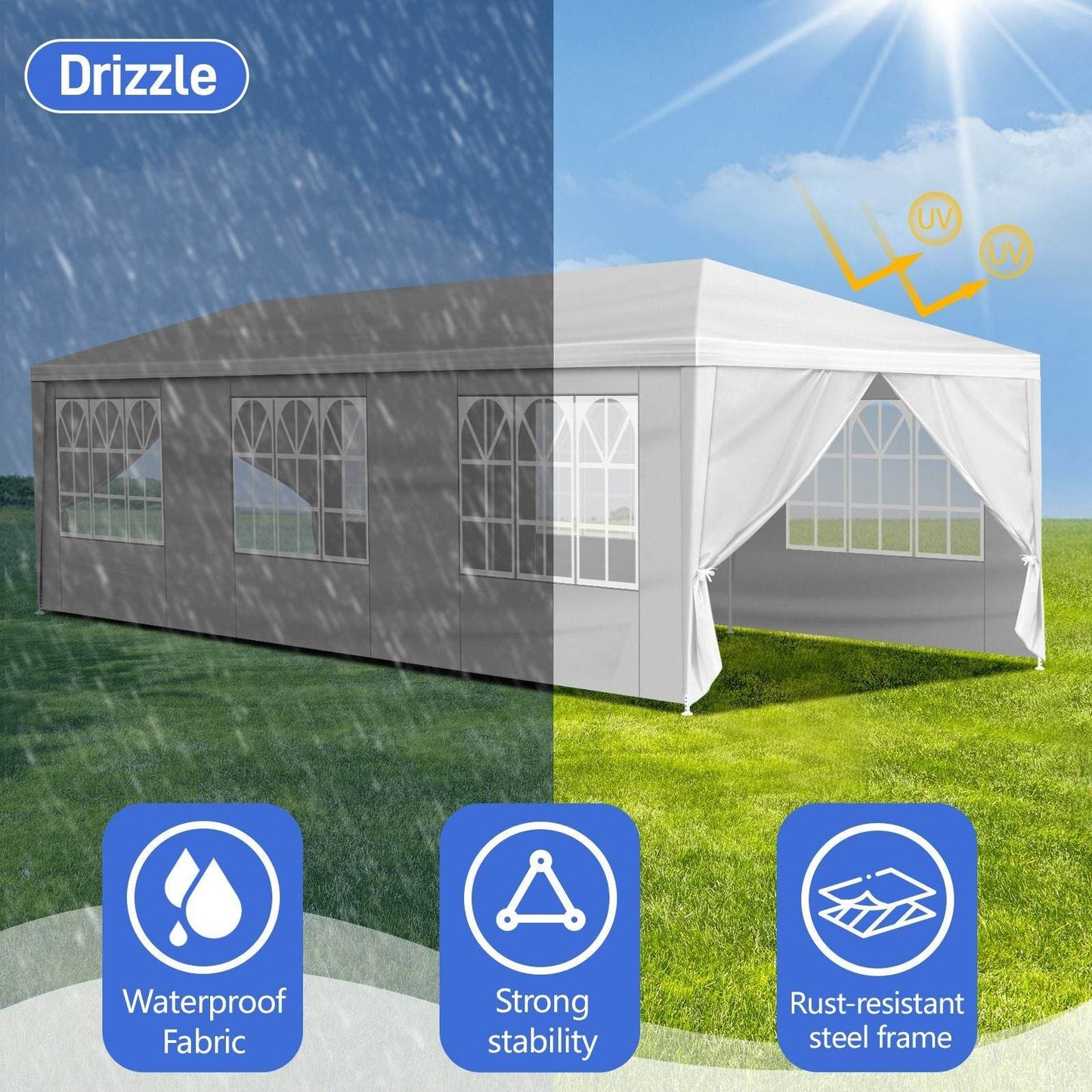 1 Set of 10'x30' Party Tent Canopy for Outdoor Weddings, Heavy-Duty Waterproof Event Shelter with Removable Sidewalls, Ideal for Parties, Booths, and Gatherings. - Discount Msrp