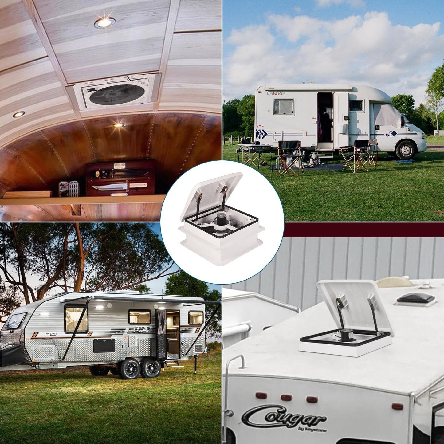 RV Roof Vent Fan 14" with LED Light,4 Speed Reversible 12V RV Exhaust Fan Low Noise,UV Protection,Manual Open for Camper,Travel,Cargo Trailer - Discount Msrp