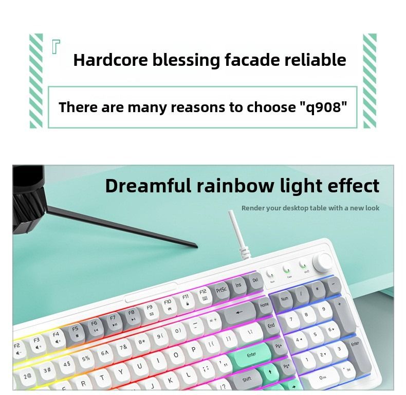 Wired luminous keyboard and mouse Q908 gaming mechanical feel game luminous suspended keyboard and mouse set - Discount Msrp