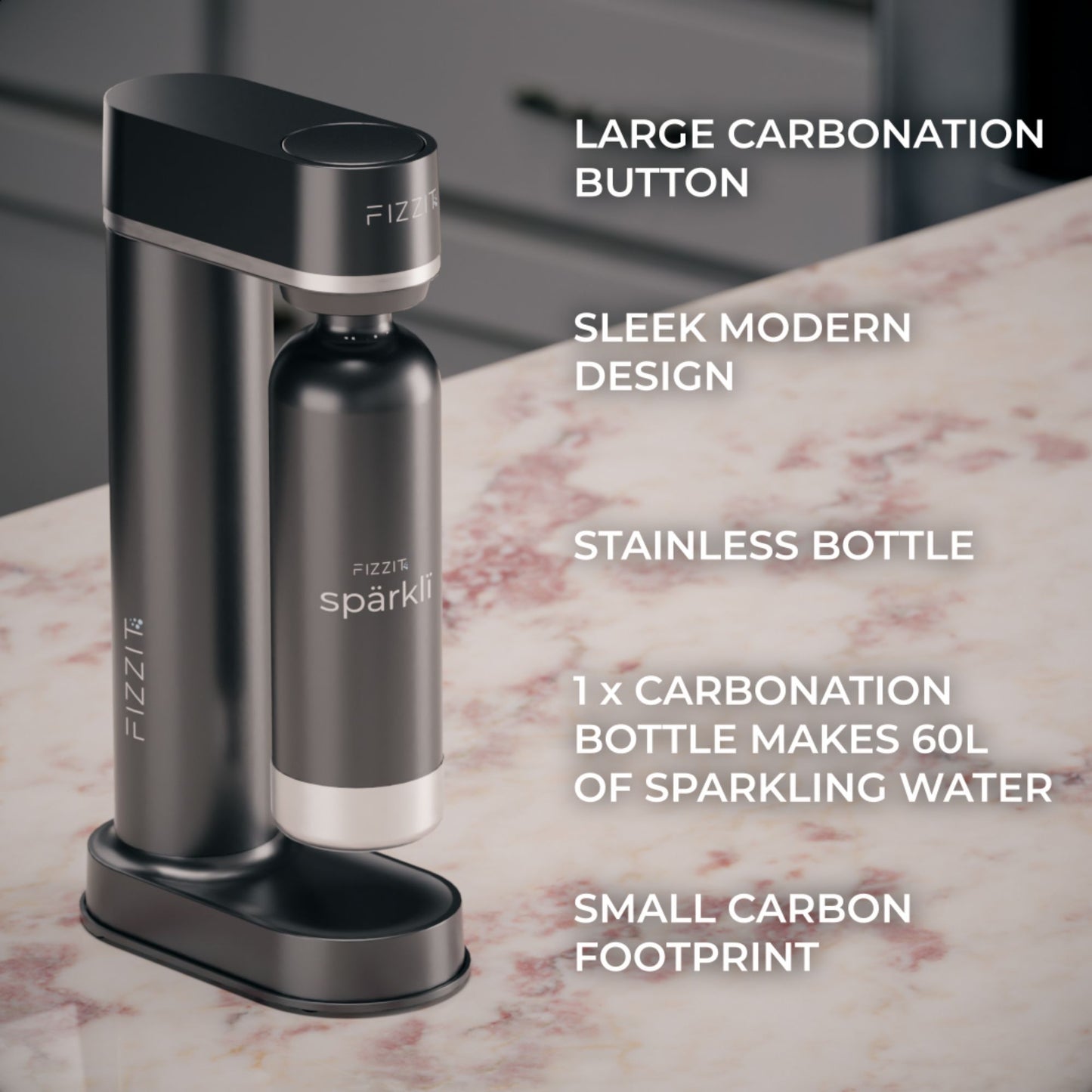 FIZZIT™ Spärklï Carbonated Water Soda Maker with Stainless Steel Bottle – Eco-Friendly, Dishwasher Bottles - Sparkling Water Maker - Discount Msrp