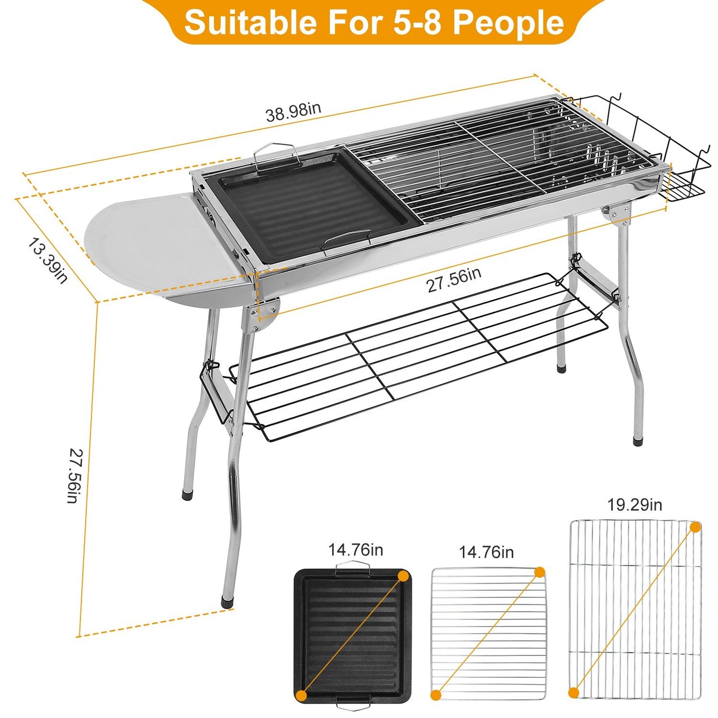 Foldable BBQ Grill Portable Charcoal Barbeque Grill Stainless Steel BBQ Grill For Picnic Camping Backyard Cooking - Discount Msrp