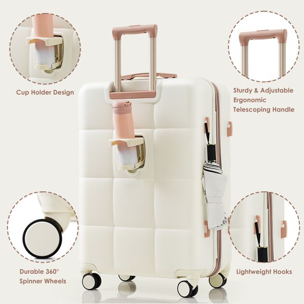 Luggage Sets 3 Piece, 20-inch with USB Port and front opening design, ABS Hard Shell Luggage with Spinner Wheels, Cup Holder, white - Discount Msrp