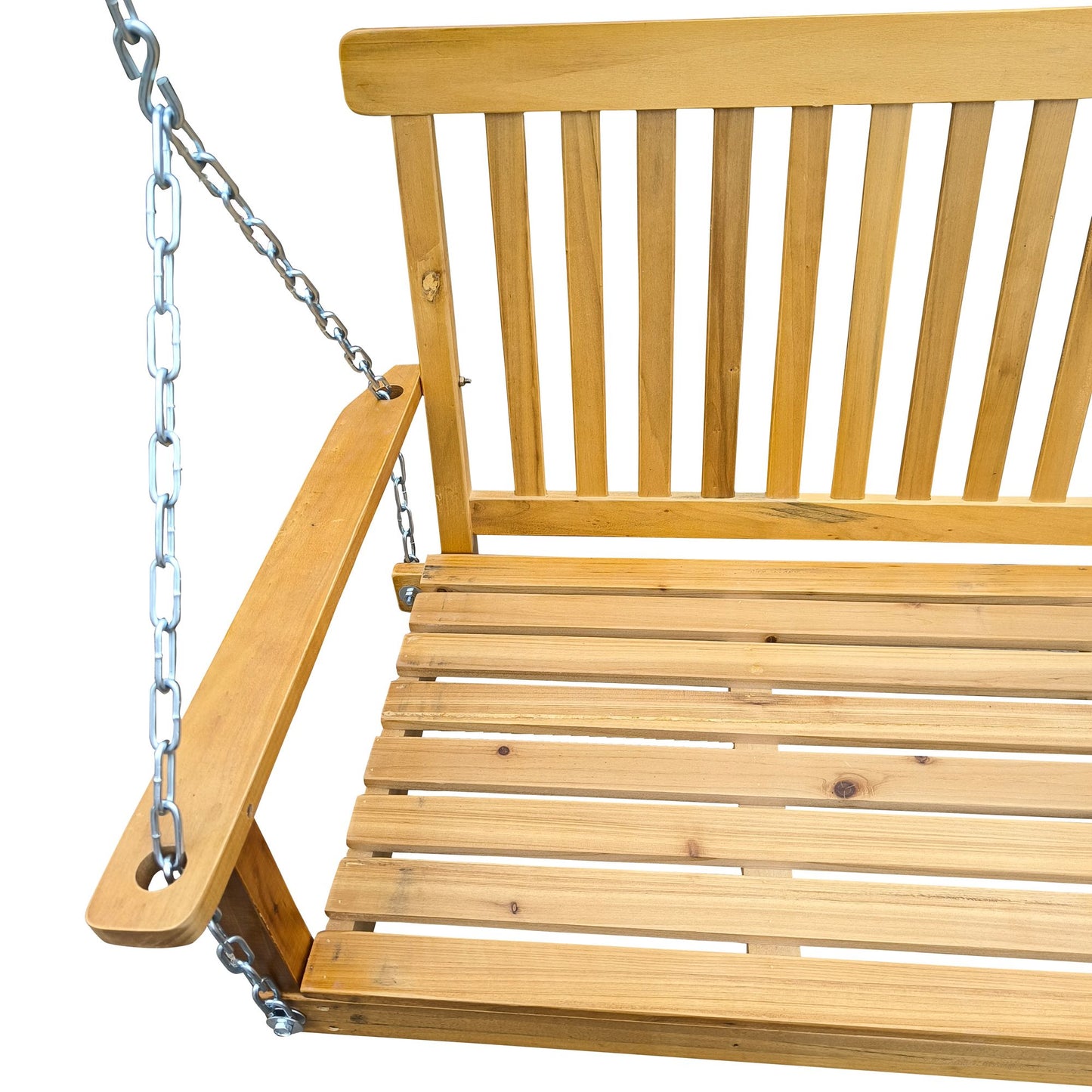 Front Porch Swing with Armrests, Wood Bench Swing with Hanging Chains,for Outdoor Patio ,Garden Yard, porch, backyard, or sunroom,Easy to Assemble,teak - Discount Msrp