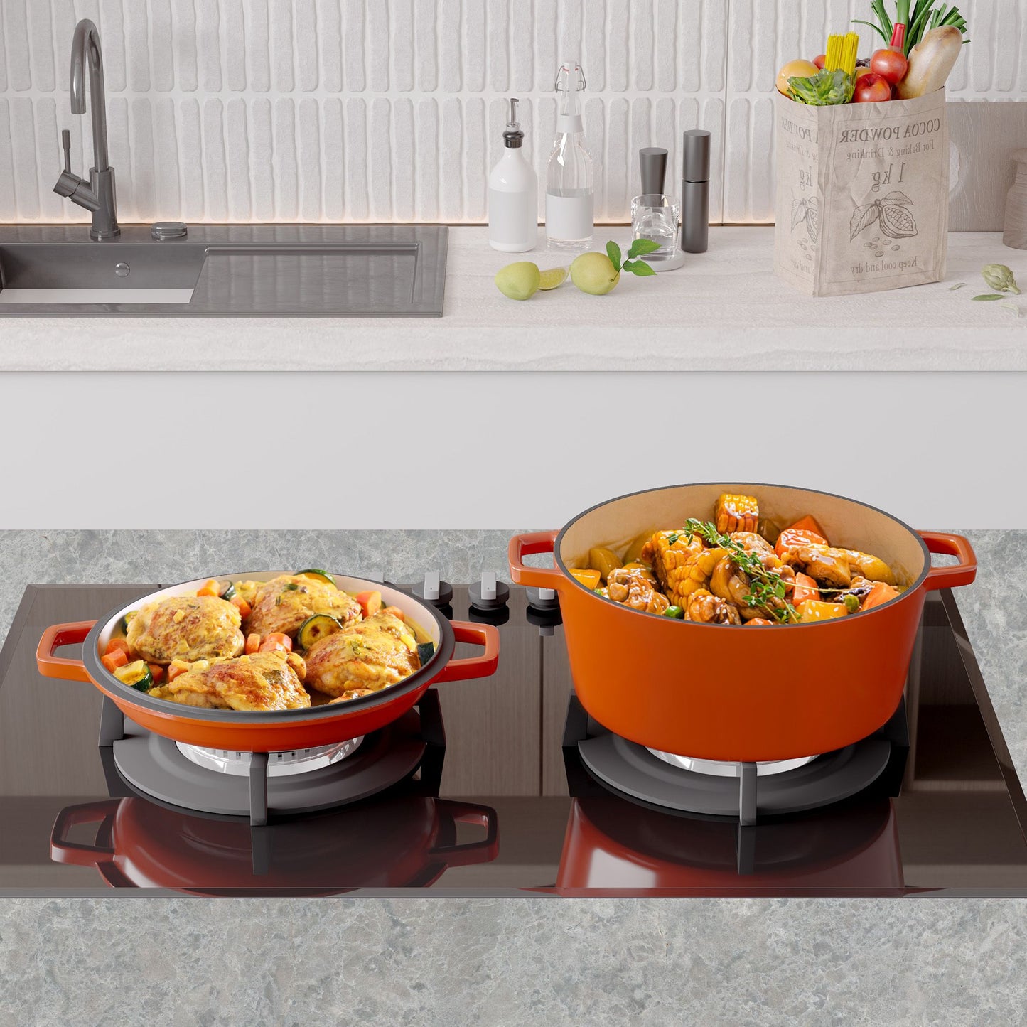 Enameled Cast Iron Dutch Oven with Serving Lid + ENCLOSED THERMAL CIRCLE Design - Discount Msrp