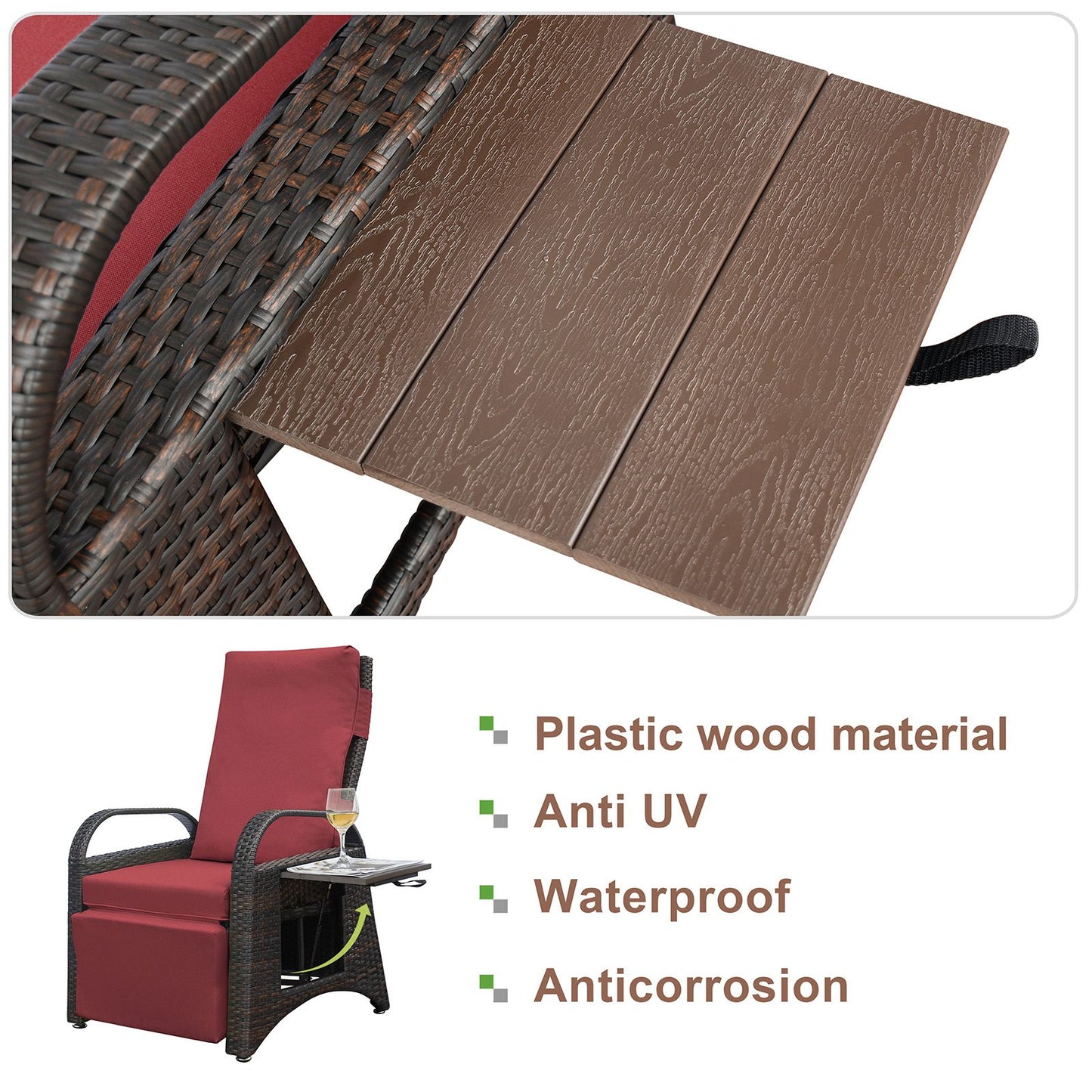 Outdoor Adjustable Wicker Recliner with Flip Table - Discount Msrp