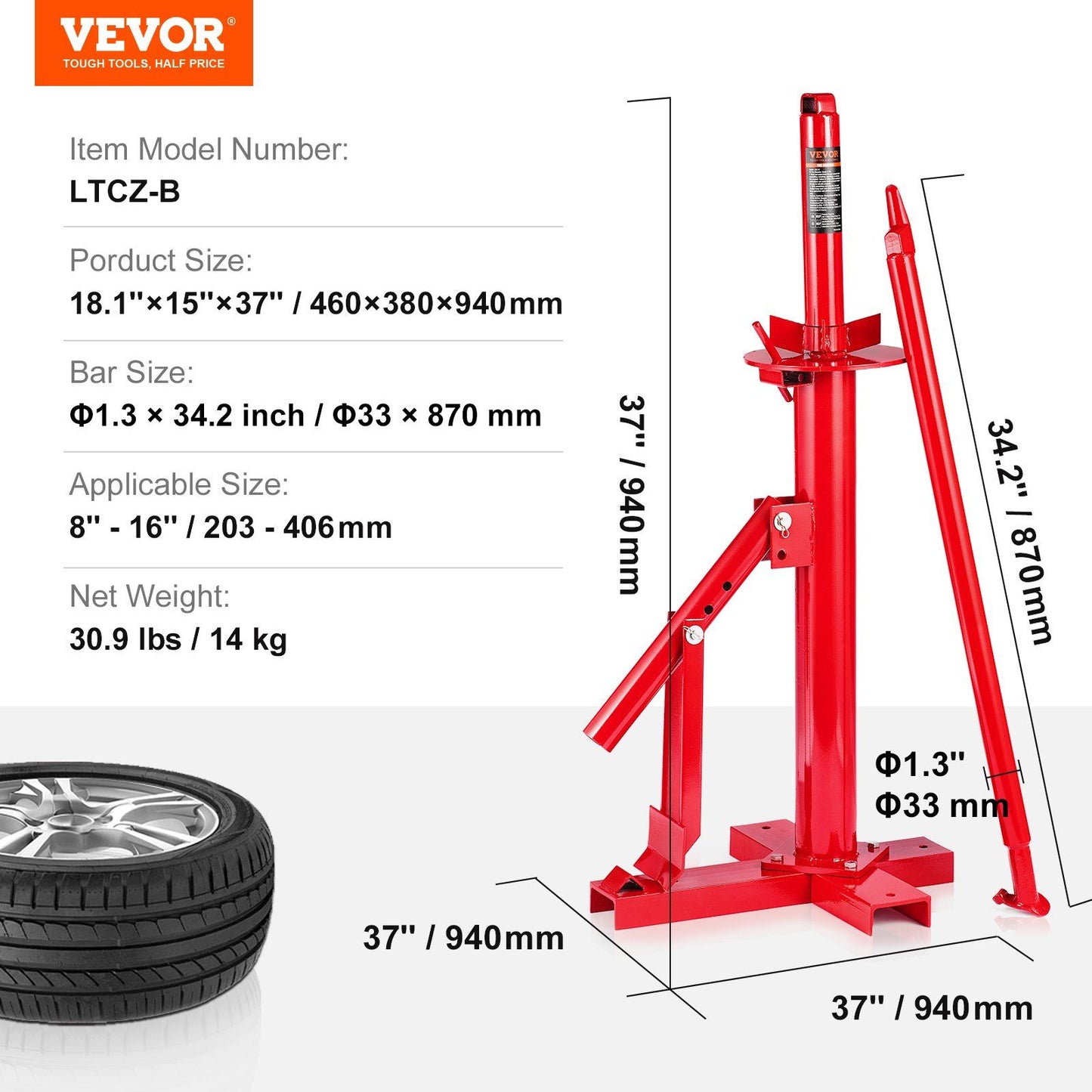 VEVOR Manual Tire Changer, Portable Hand Bead Breaker Mounting Tool for 203 - 406 mm Tires, Compatible with Car Truck Trailer, Tire Mounting Machine for Home Garage Small Auto Shop - Discount Msrp
