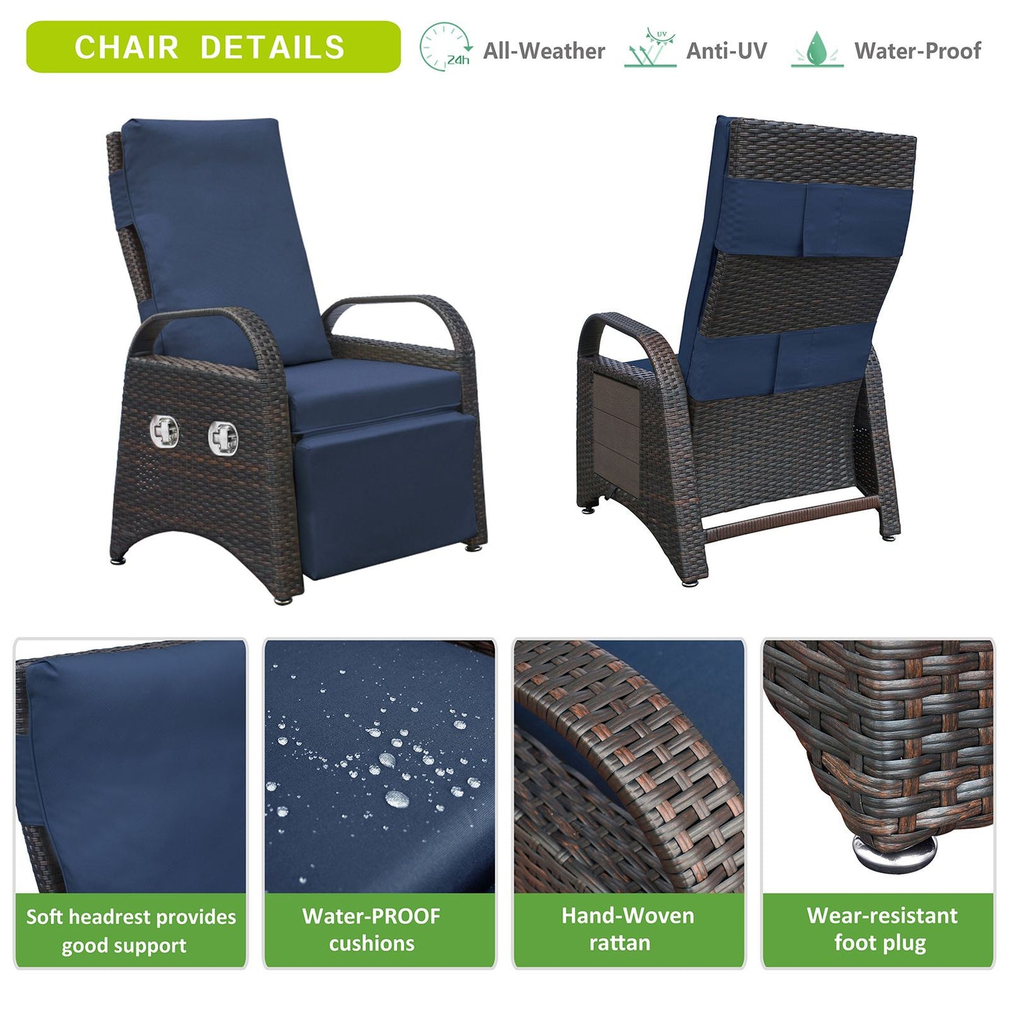 Outdoor Adjustable Wicker Recliner with Flip Table - Discount Msrp