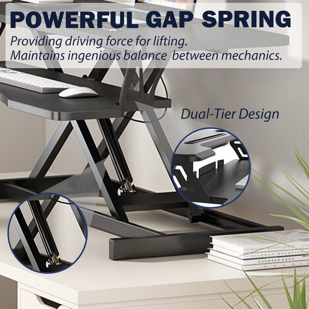 32 Inch Desk Converter, Height Adjustable Sit to Stand Riser, Dual Monitor and Laptop Workstation with Wide Keyboard Tray, Black - Discount Msrp