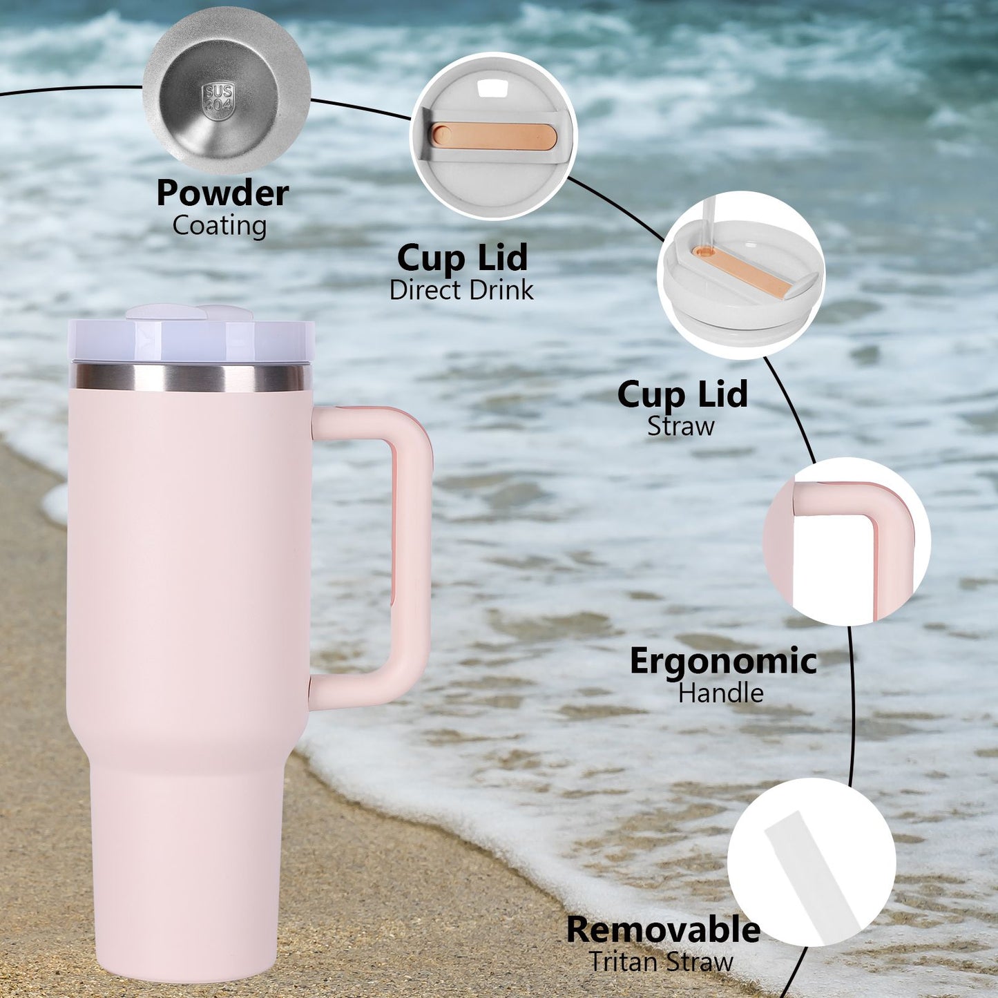 40oz V2 large capacity tumbler, With Handle And Straw Lid, Insulated Reusable Stainless Steel Water Bottles Travel Mug Coffee Cup car cup water cup For Men Women Outdoor Camping Driving, gift - Discount Msrp