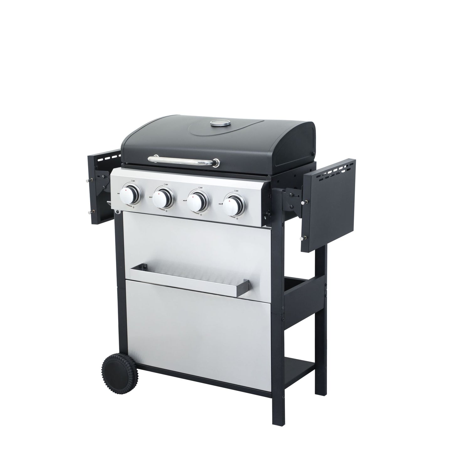 4-Burner Propane Gas BBQ Grill, 34200BTU Output With Wire Enamel Cooking Grids For Outdoor Barbecue, Foldable Side Table, Hanging Basket, Stainless Steel - Discount Msrp