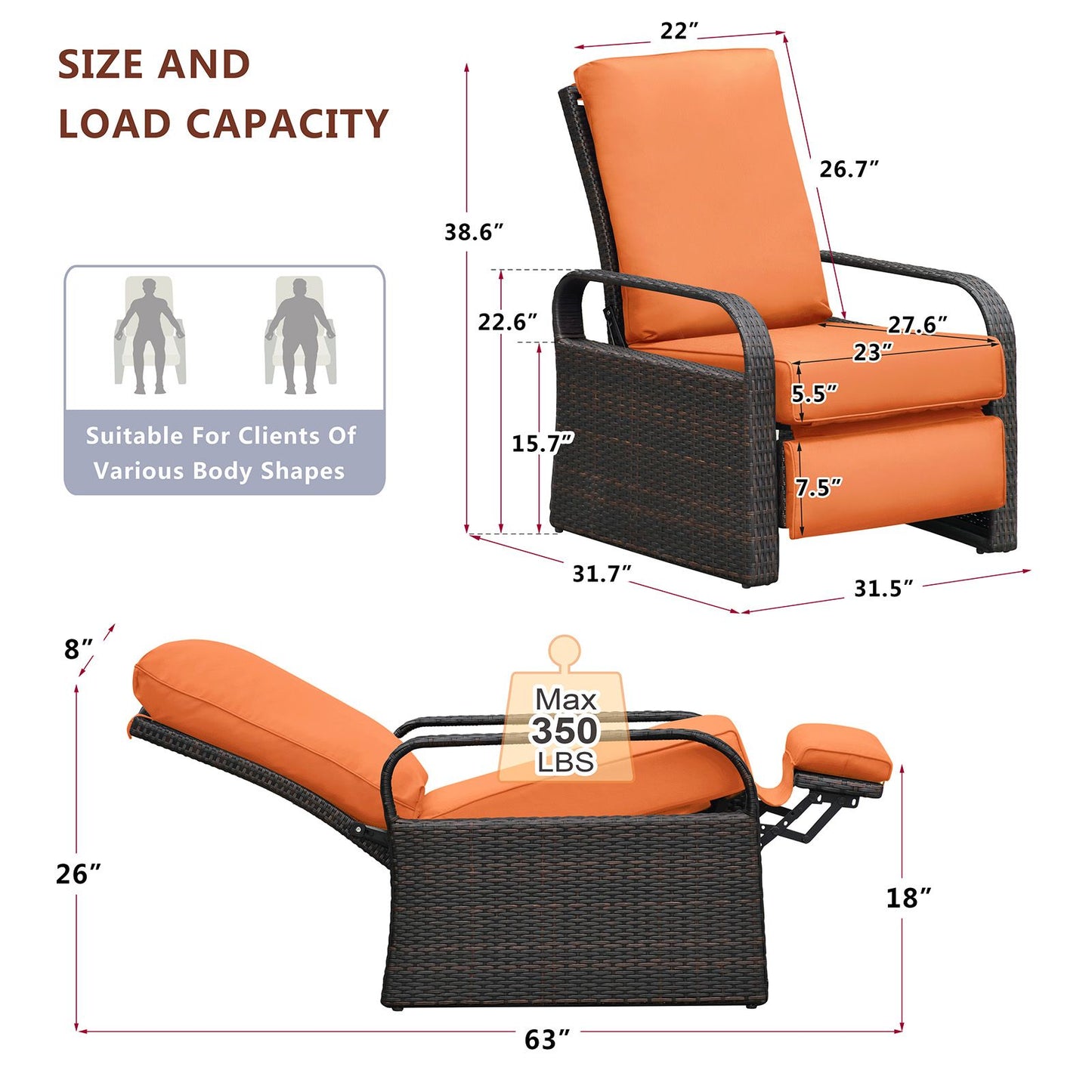 Outdoor Recliner Chair; Automatic Adjustable Wicker Lounge Recliner Chair with 5.12'' Thicken Cushion - Discount Msrp