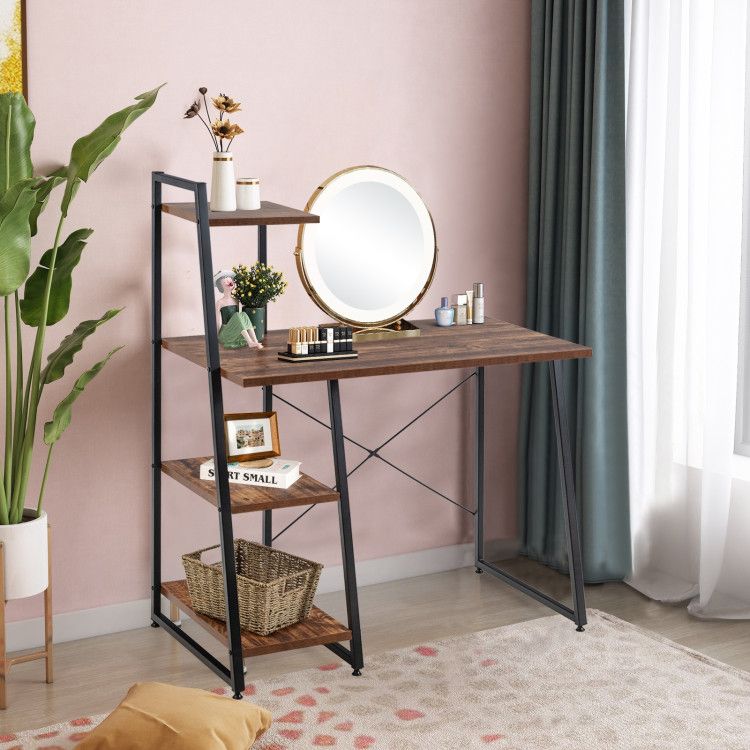 Compact Computer Desk Workstation with 4 Tier Shelves for Home and Office - Discount Msrp