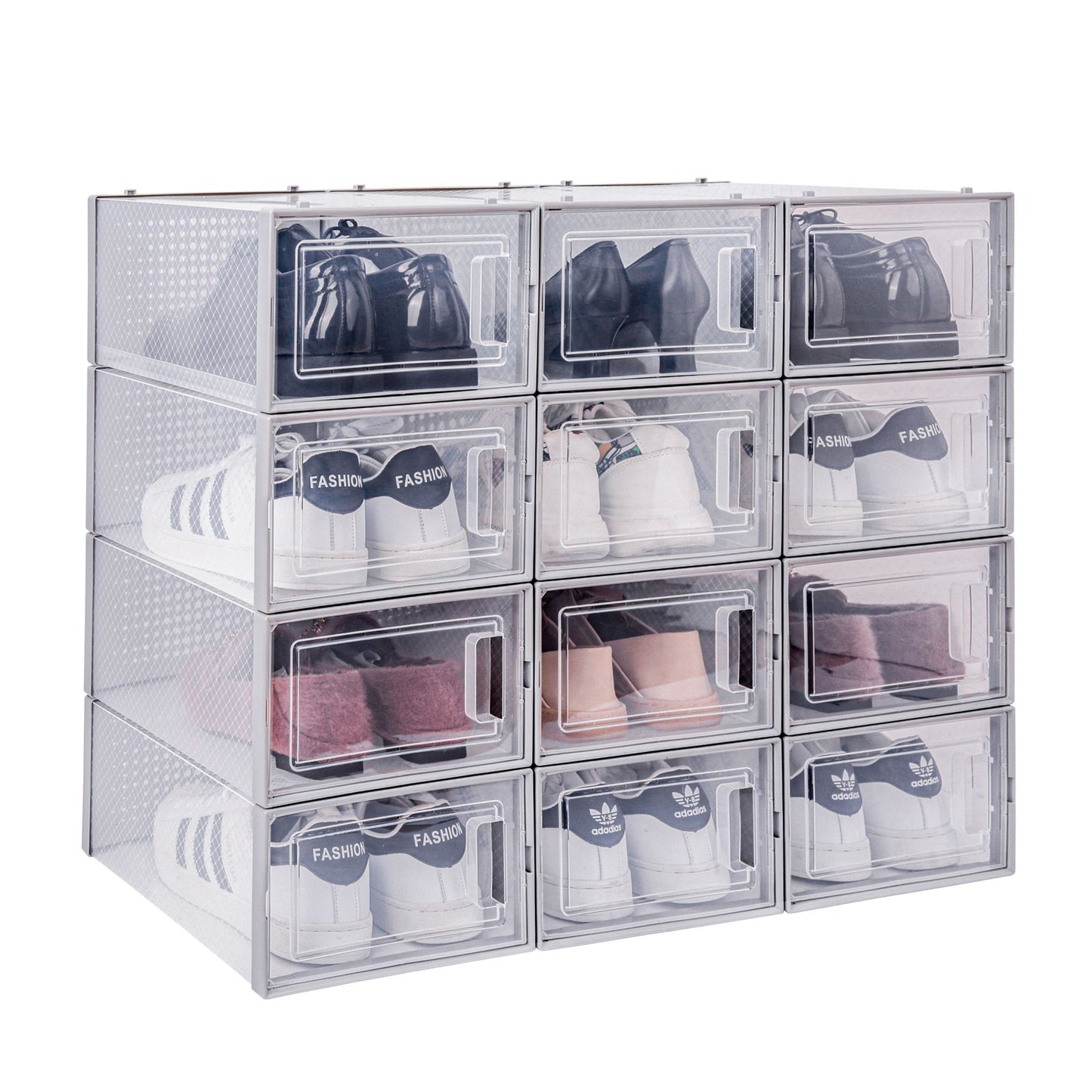 Set of 12 Stackable Clear Plastic Transparent Shoe Storage Box in Home - Discount Msrp