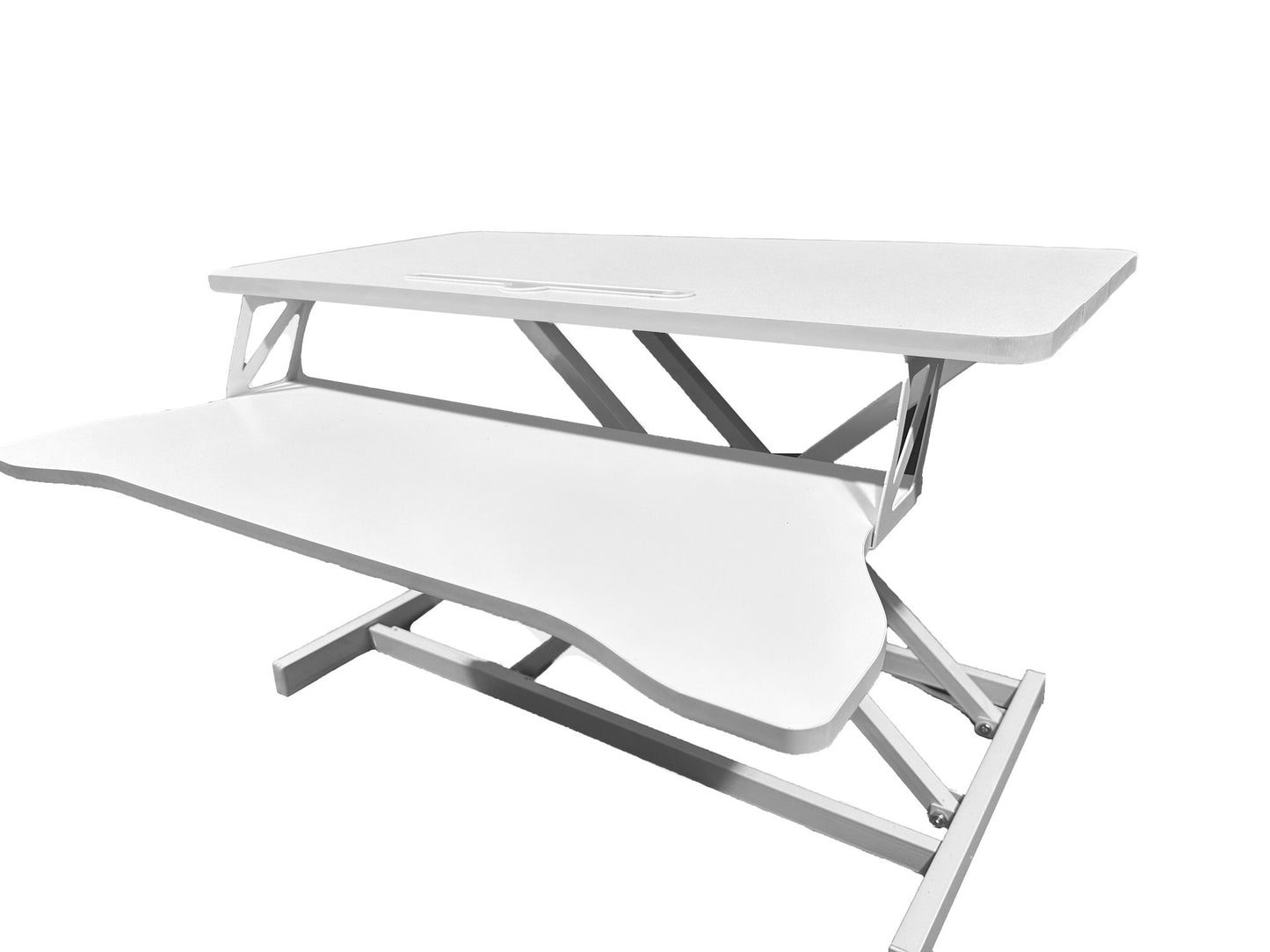 32 Inch Desk Converter, Height Adjustable Sit to Stand Riser, Dual Monitor and Laptop Workstation with Wide Keyboard Tray, White - Discount Msrp