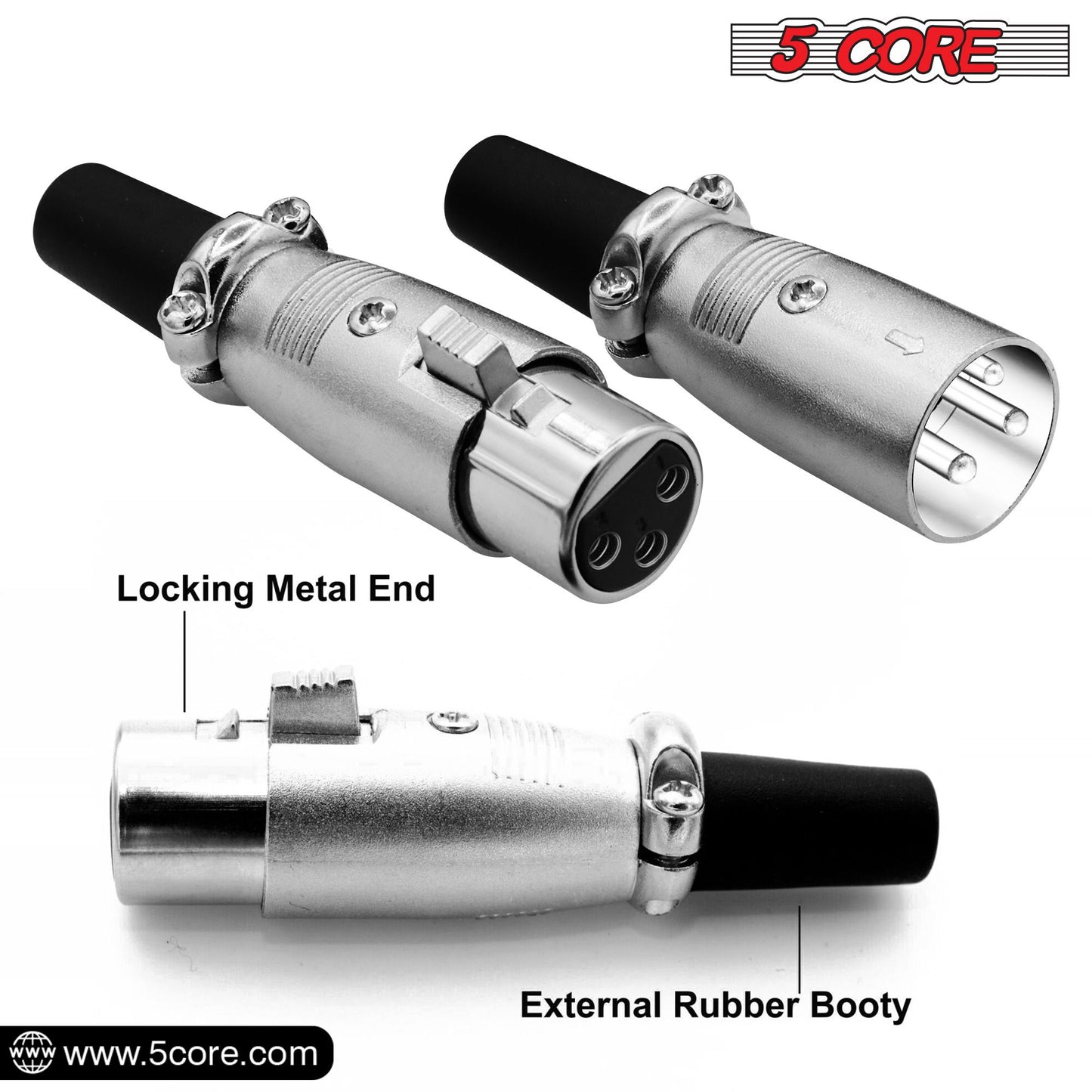 5Core XLR Connector Male Female to 1/4 Audio Jack 3 Pin Secure Mic Plug w Locking Ends - Discount Msrp