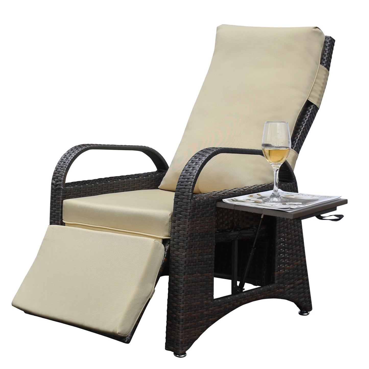 Outdoor Adjustable Wicker Recliner with Flip Table - Discount Msrp