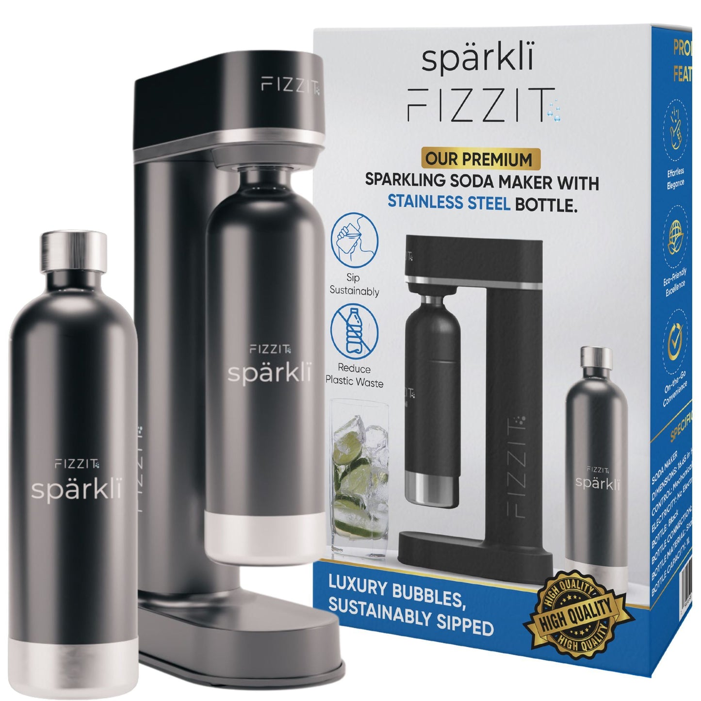 FIZZIT™ Spärklï Carbonated Water Soda Maker with Stainless Steel Bottle – Eco-Friendly, Dishwasher Bottles - Sparkling Water Maker - Discount Msrp