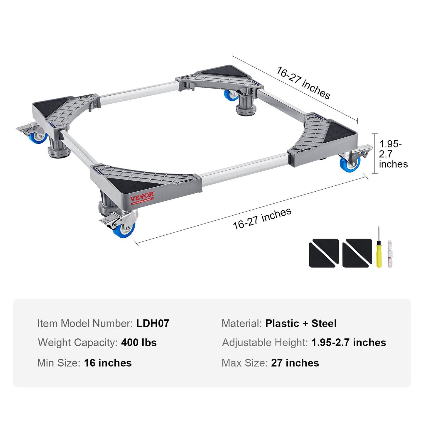 VEVOR Mini Fridge Stand, 400 lbs Load, 4 Strong Feet, 4 Locking Swivel Wheels, Washer and Dryer Pedestal, Multi-Functional Adjustable Base for Washing Machine, and Refrigerator, Universal Mobile Base - Discount Msrp