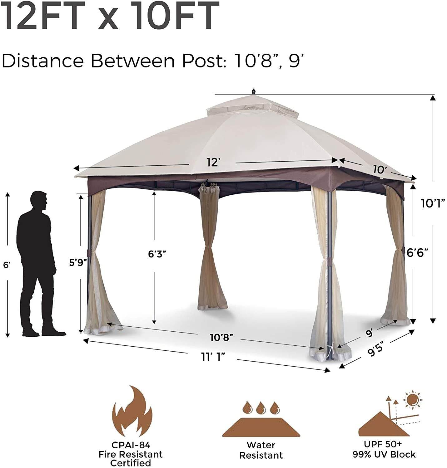 10*12 FT Softtop Metal Gazebo with Mosquito Net&Sunshade Curtains,Sturdy Heavy Duty Double Roof Canopy,Galvanized Steel Design Outdoor Tent,Suitable for Gardens,Patio,Backyard - Discount Msrp