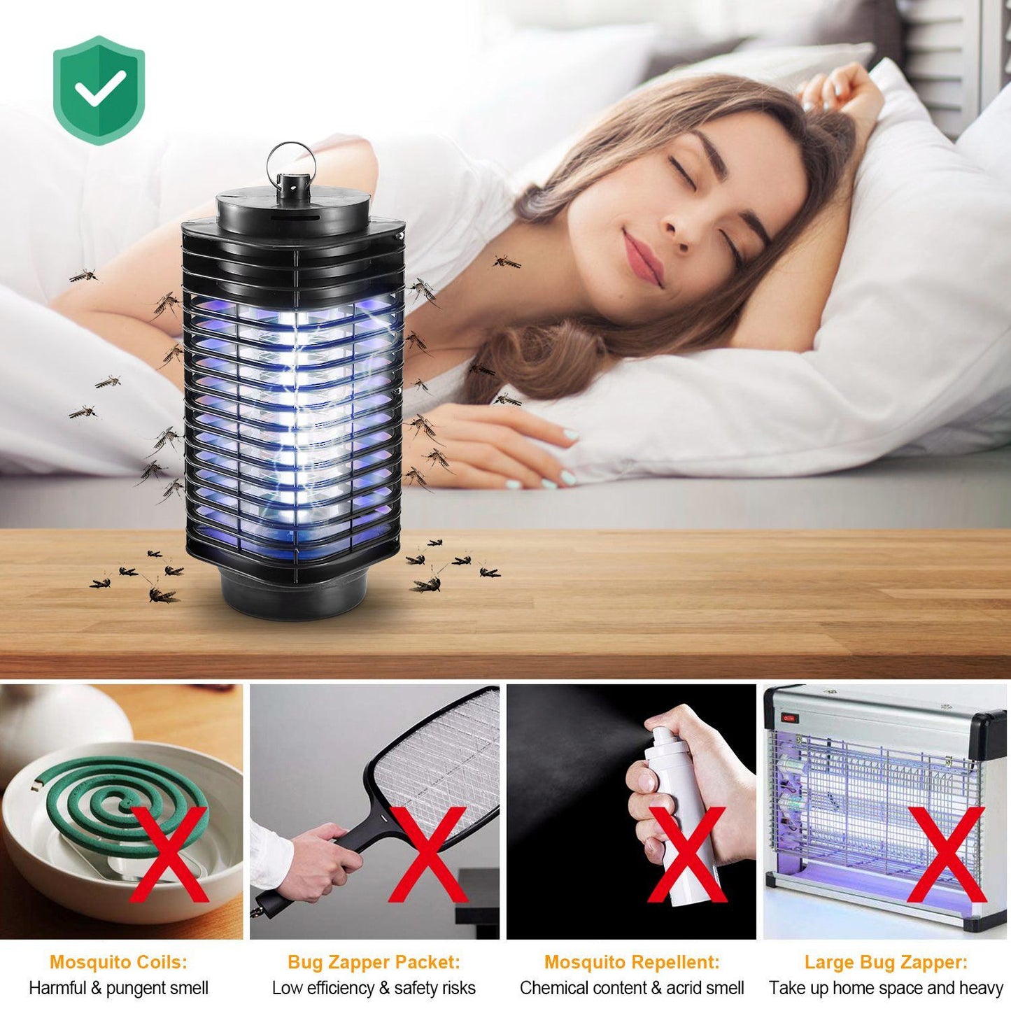 Electric Bug Zapper UV Light Flying Zapper Insect Killer Lamps Pest Mosquito Fly Trap Catcher Odorless Noiseless for Home Restaurant - Discount Msrp