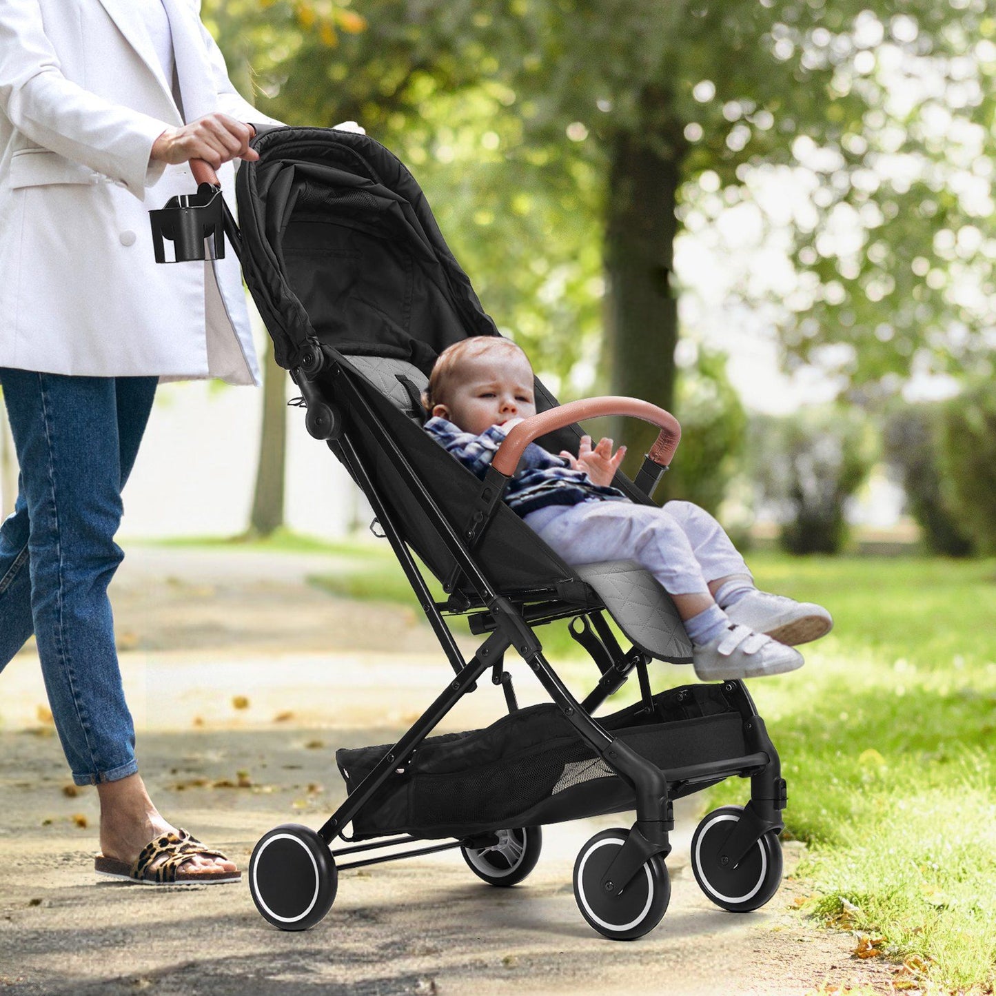 VEVOR Standard Baby Infant Stroller, Toddler Stroller with 95°-150° Adjustable Backrest & & 0/90°Adjustable Footrest & One-click Folding, Newborn Stroller with Cup Holder and Carry Bag, Black - Discount Msrp