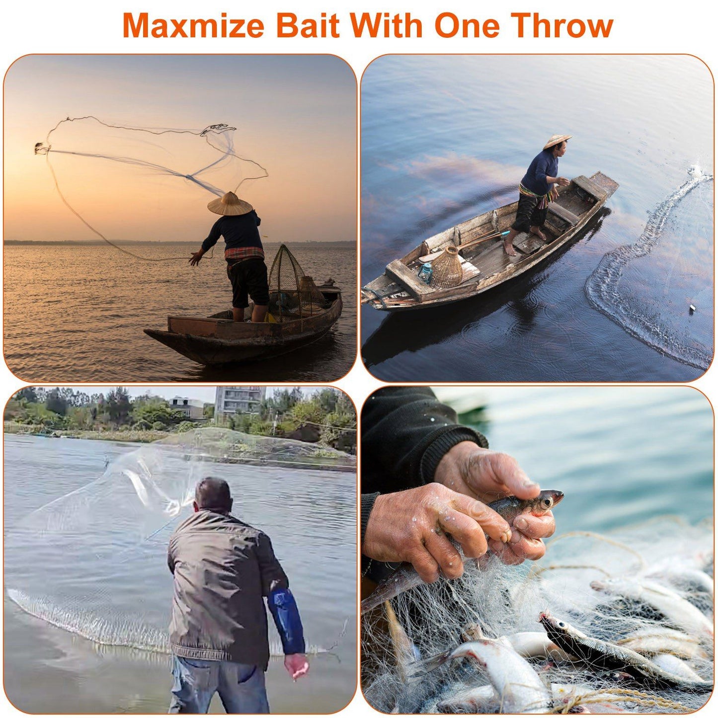 Fishing Cast Net Bait Trap Easy Throw Heavy Duty Hand Cast Net with Chain Sinker Bottom Spread - Discount Msrp