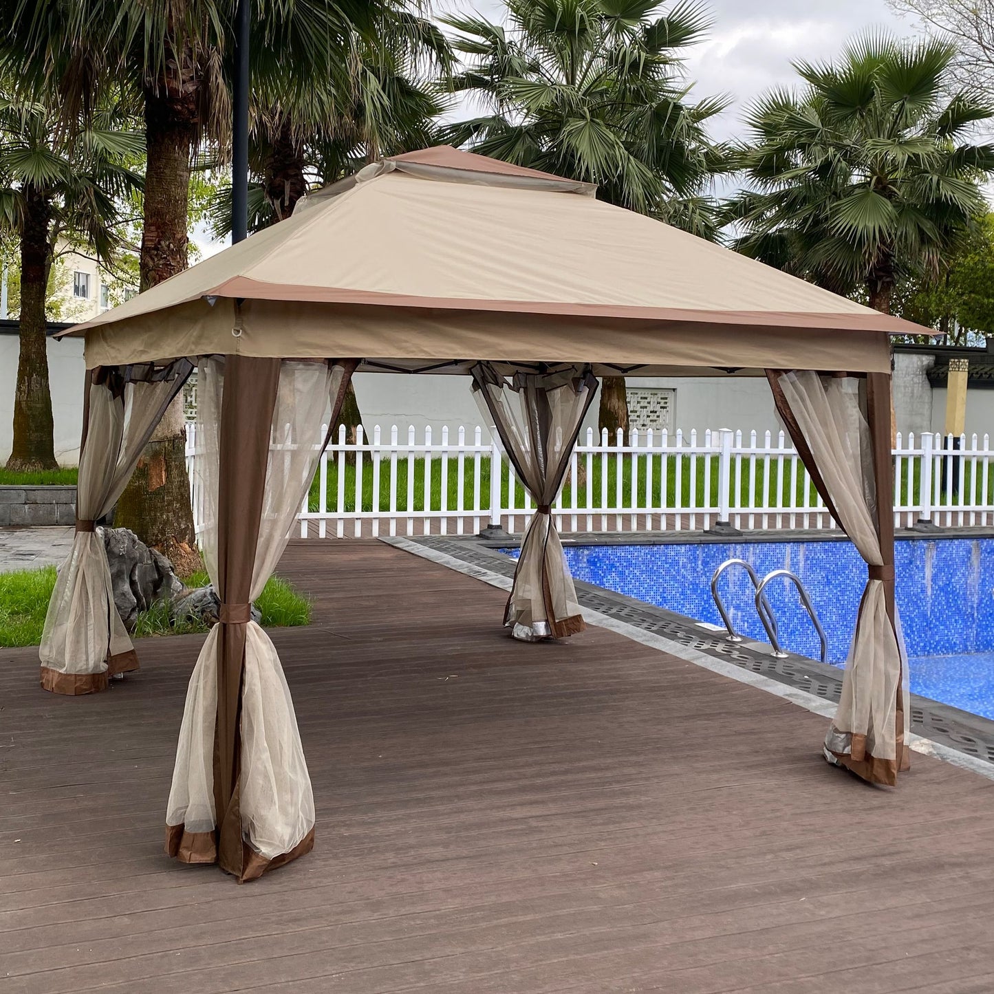 Outdoor 11x 11Ft Pop Up Gazebo Canopy With Removable Zipper Netting,2-Tier Soft Top Event Tent,Suitable For Patio Backyard Garden Camping Area,Coffee - Discount Msrp