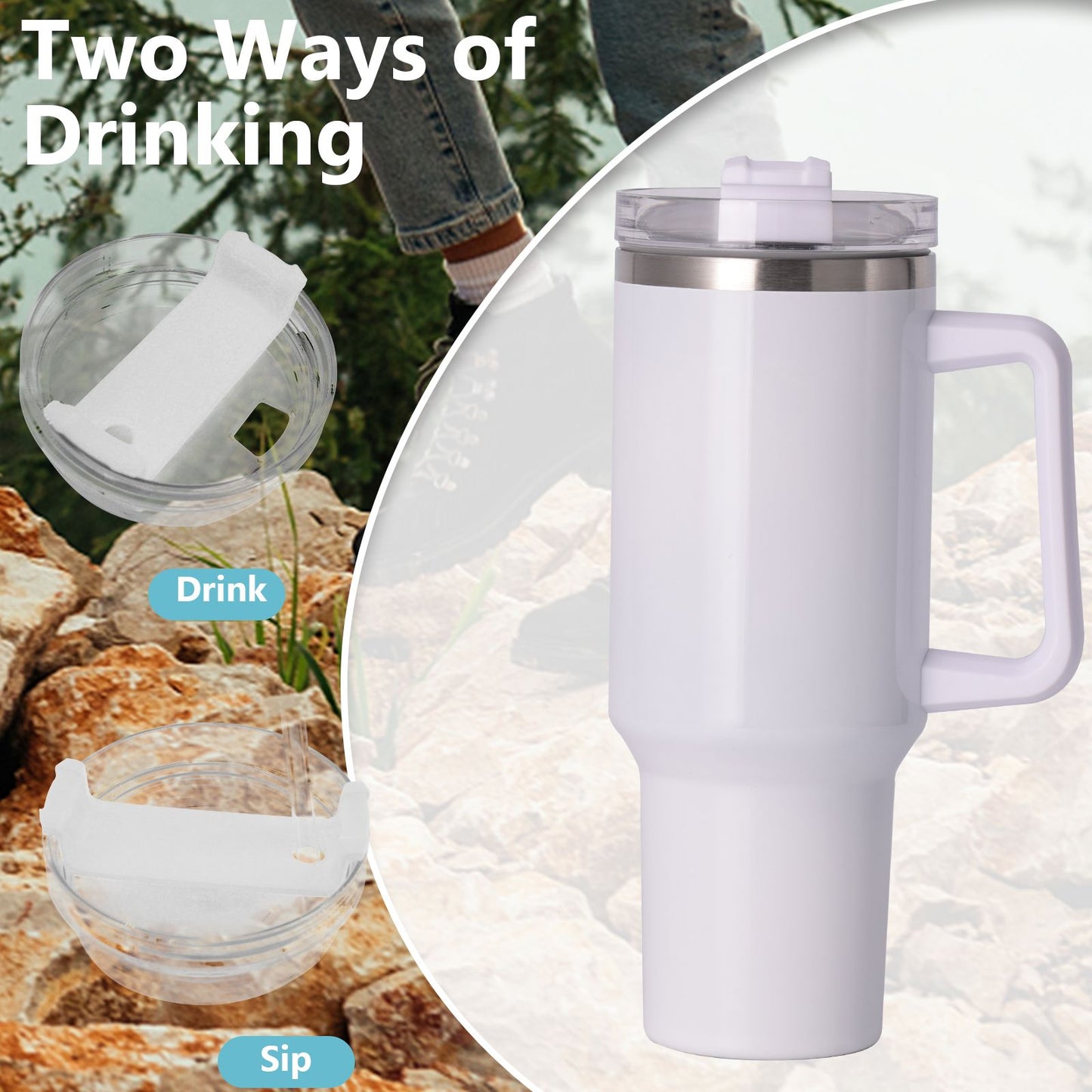 40oz large capacity tumbler With Handle And Straw Lid, Insulated Reusable Stainless Steel Water Bottles Travel Mug Coffee Cup car cup water cup For Men Women Outdoor Camping Driving, gift - Discount Msrp